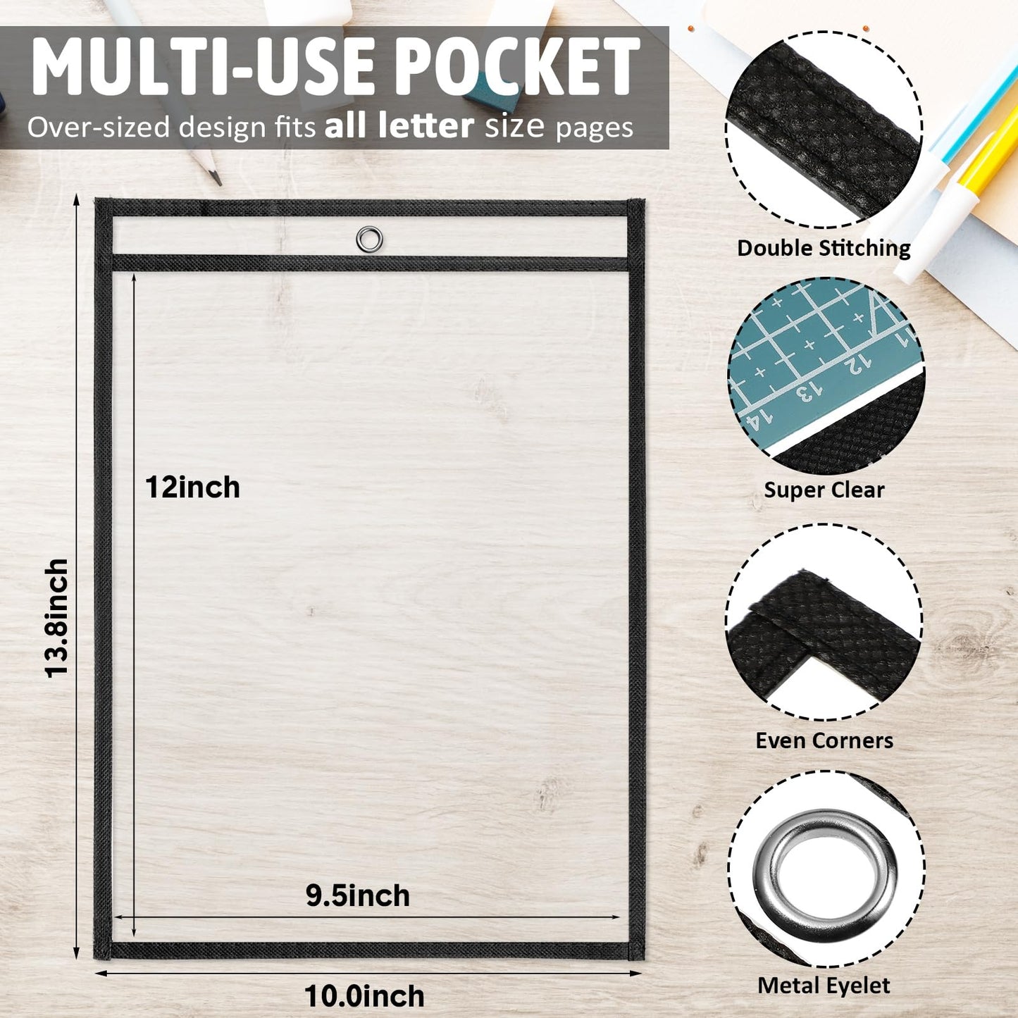 Yunsailing 80 Pack Dry Erase Pockets, Reusable Clear Job Ticket Holders, Plastic Sleeves Shop Ticket Holders Order Sheet Protectors for Work, Office, Classroom Organization(10'' X 14'',Vertical)