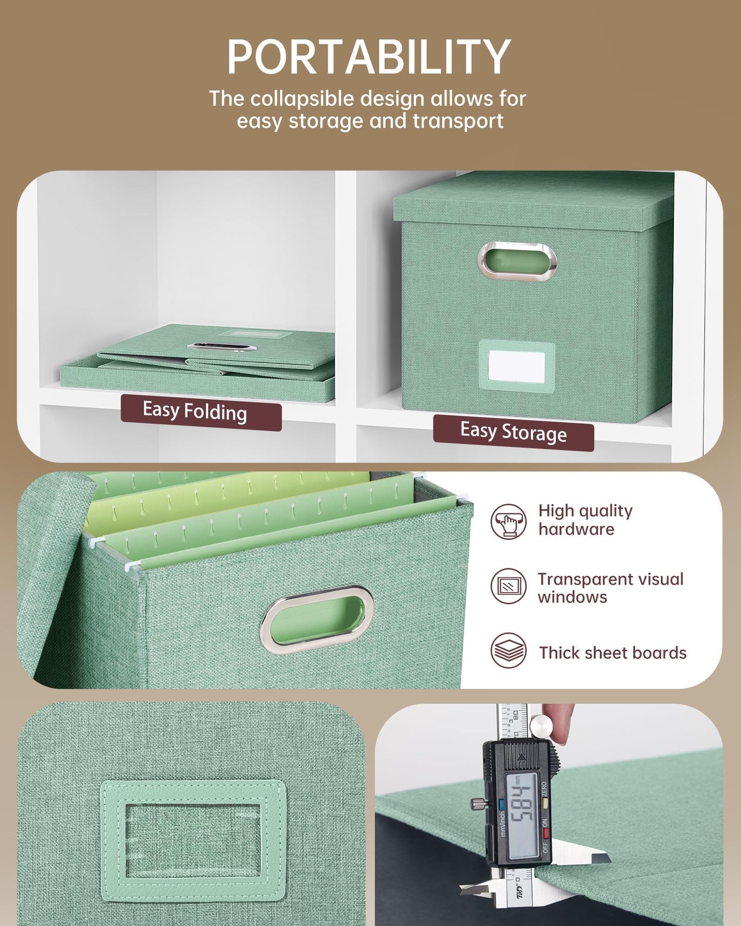2 Pack File Storage Organizer, Filing Box, Portable File Box with Lid, Fit for Letter/Legal File Folder Storage, Document Organizer, Green
