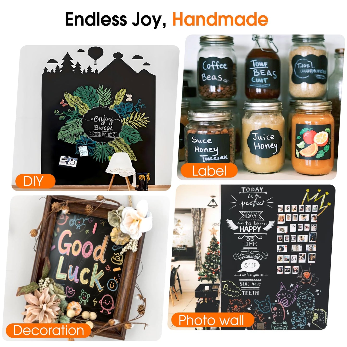 Borskyn Chalkboard Wallpaper Peel and Stick, 35.4"x118.1" Blackboard Contact Paper Self Adhesive, Vinyl Chalk Board Wall Sticker with 8 Colorful Chalks & 1 Rag (1 Roll 2.9ft. x 9.8ft.)