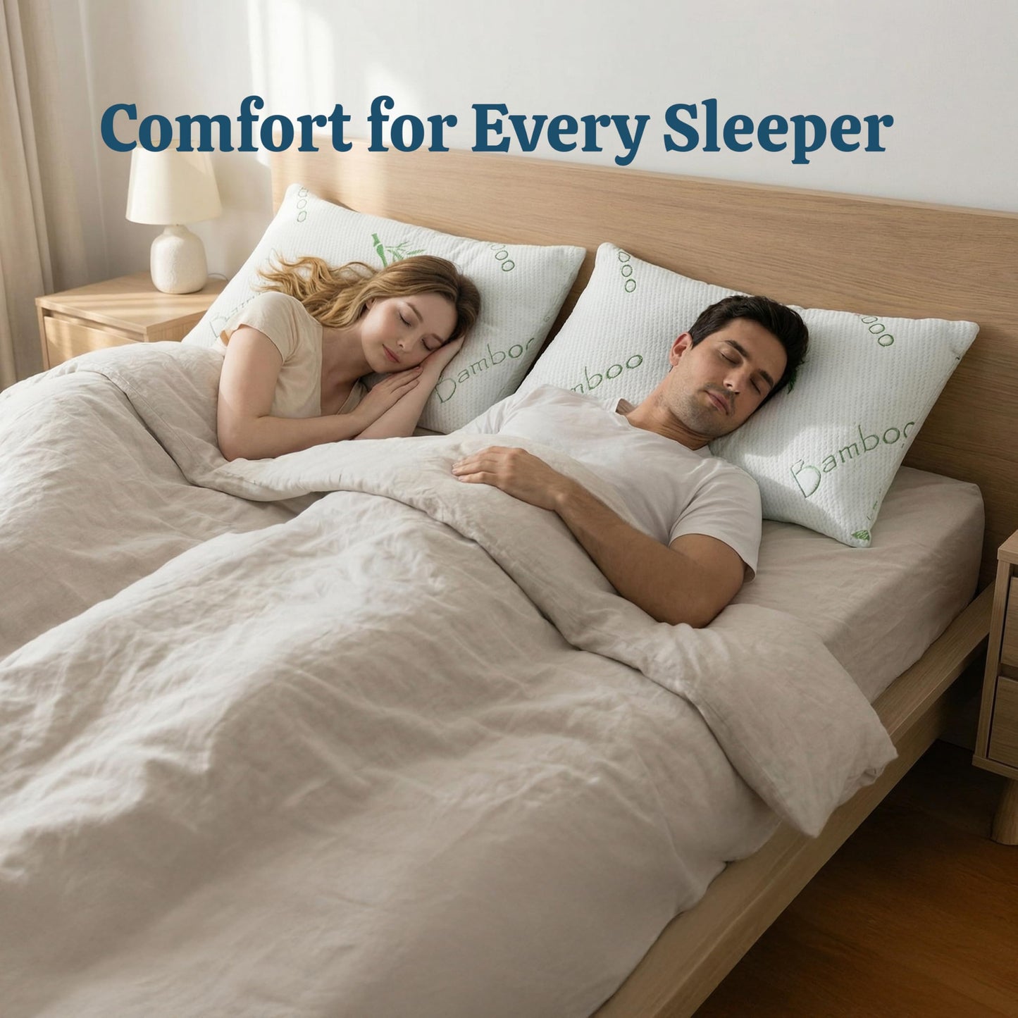 OMEO 2 Pack Standard Size Rayon Derived from Bamboo Pillow for Sleeping Shredded Memory Foam Bed Pillows for Side, Back and Stomach Sleepers, Soft, Cooling, Adjustable and Washable Cover 20" x 26"