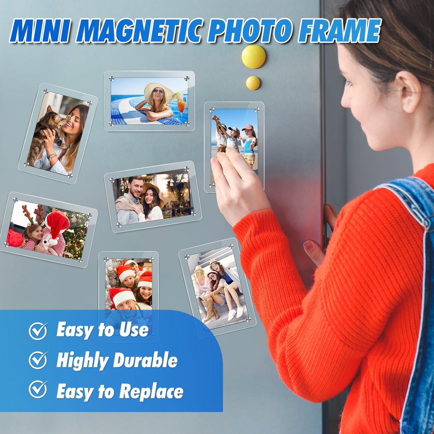 ESRICH 36 Pack-Acrylic Fridge Magnetic Frame, Mini Picture Frames, Double Sided Photo Magnet Frames for Refrigerator, Mini Clear Picture Frame, Gifts (2.36 x 3.54Inch)