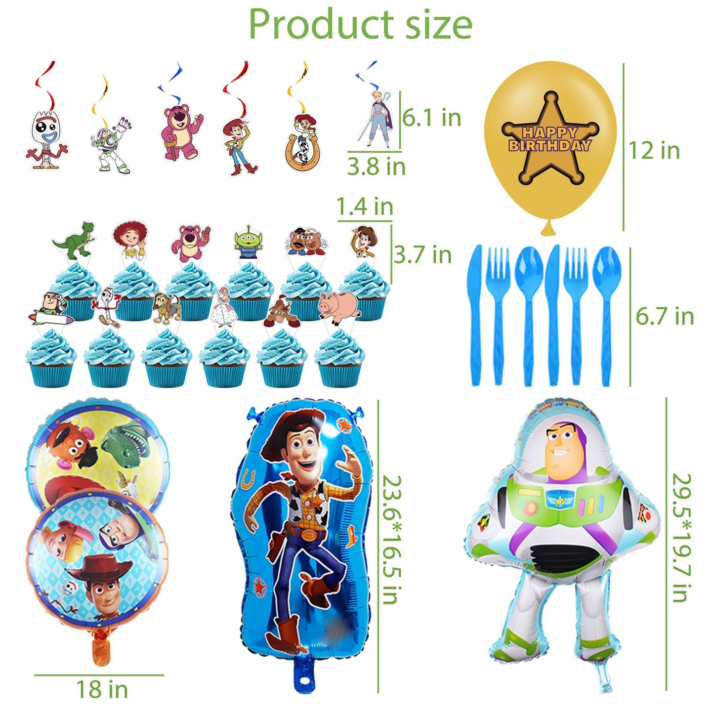 Cartoon Birthday Decorations, Cartoon Party Supplies - Happy Birthday Banner Balloons Plates Backdrop Cake Toppers Tablecloth Hanging Swirls Stickers