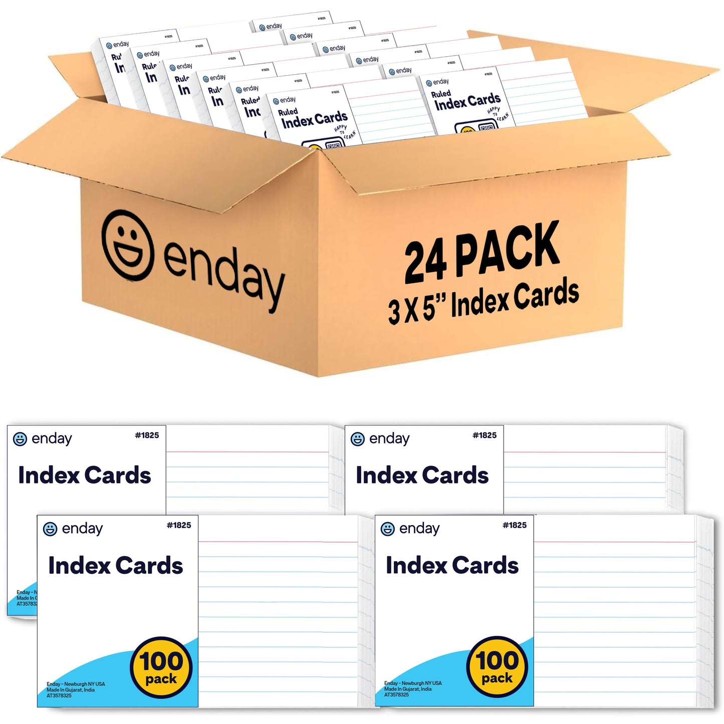 Index Cards 3x5 Bulk, (2400 Cards), Notecards, Flashcards, Notecards 3x5 lined, Blank on Back, Flashcards for School Home and Office, Ruled Index Card, 100 Per Pack, (24 Pack)