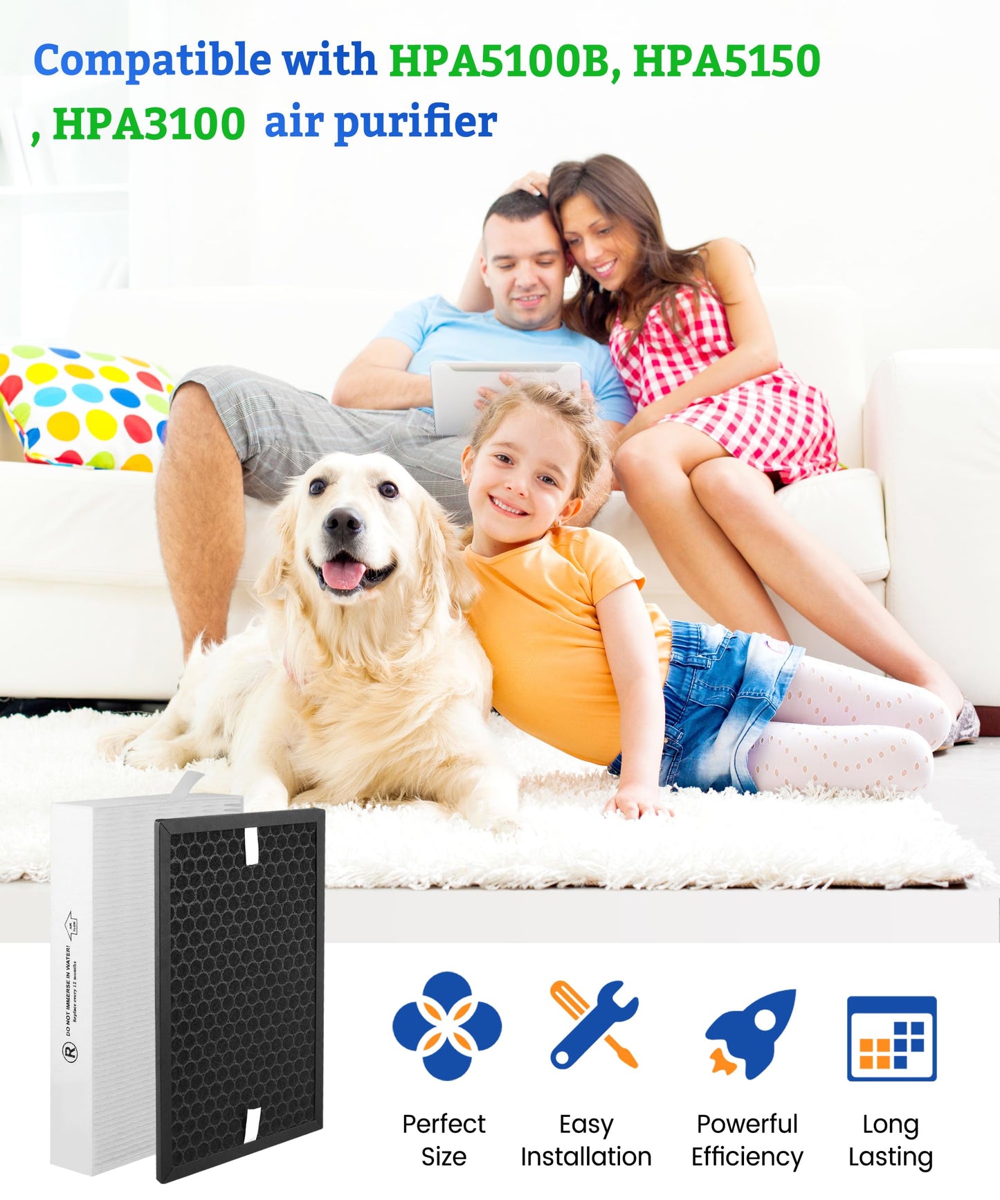 Breshair HPA5100B True HEPA Replacement Filter Compatible with Air Purifiers HPA5100 HPA5150 HPA3100, 2 R HEPA, 2 S Carbon and 4 A Pre-Filters, Part # HRF-R1 HRFSC1 HRF-ARVP100 HRF-A100