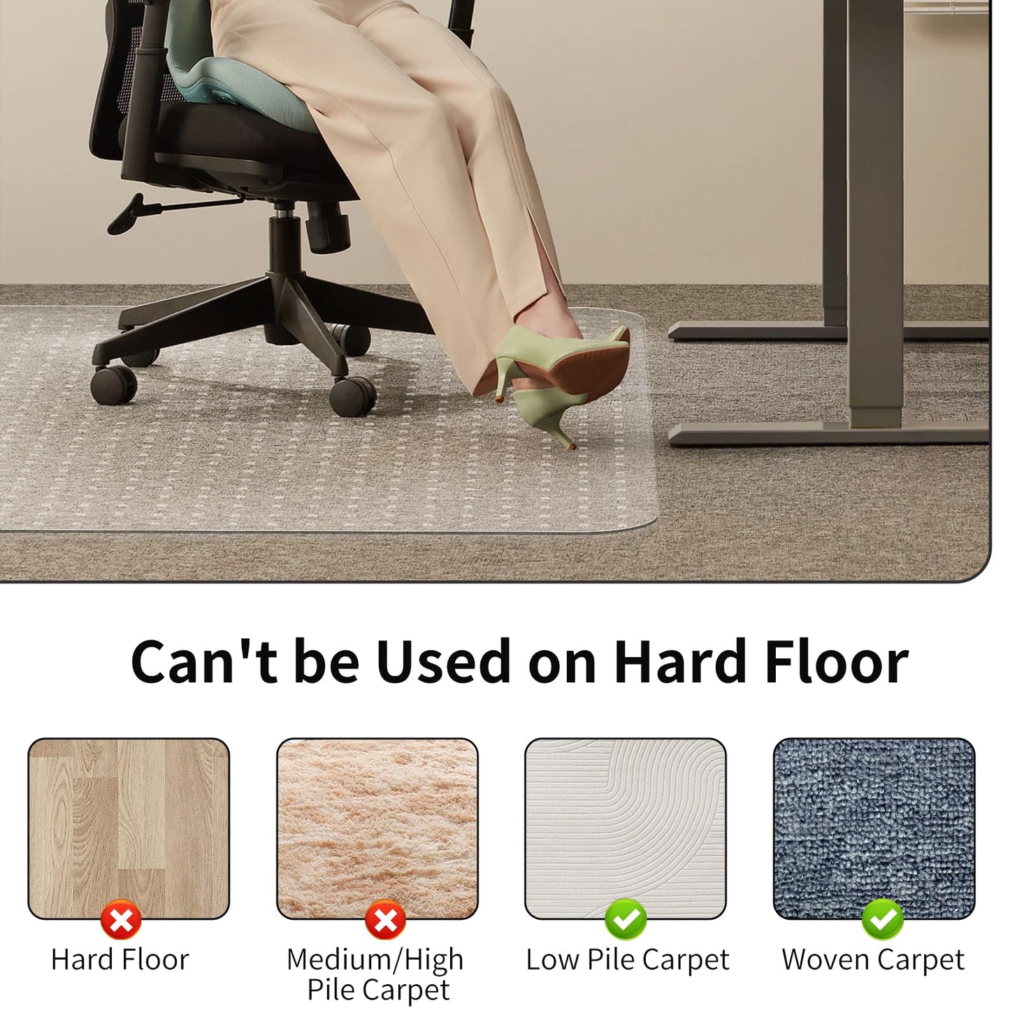 WASJOYE Chair Mat for Carpet, 48" x 60" Office Chair Mat for Carpet, Heavy Duty Chair Mat with Non-Slip Studded for Home and Office Low Pile Carpet