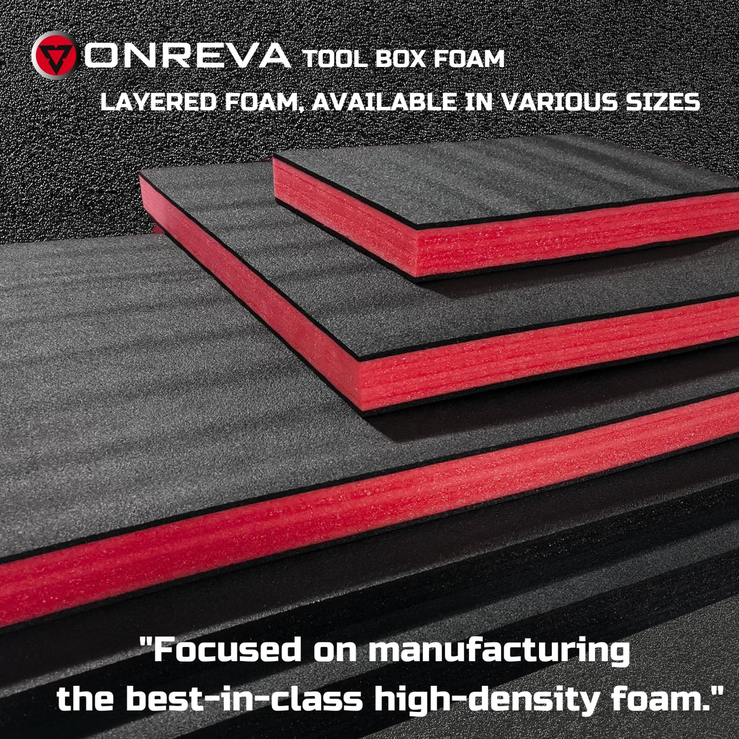 ONREVA Tool Box Foam 4Pack 2pc 18x12x2in & 2pc 18x12x1in, Foam Inserts for Cases, Polyethylene Storage Sheets for Toolbox Hard Case, Tool Shadow Insert, Kaizen Organizer Sheet, Black with Red
