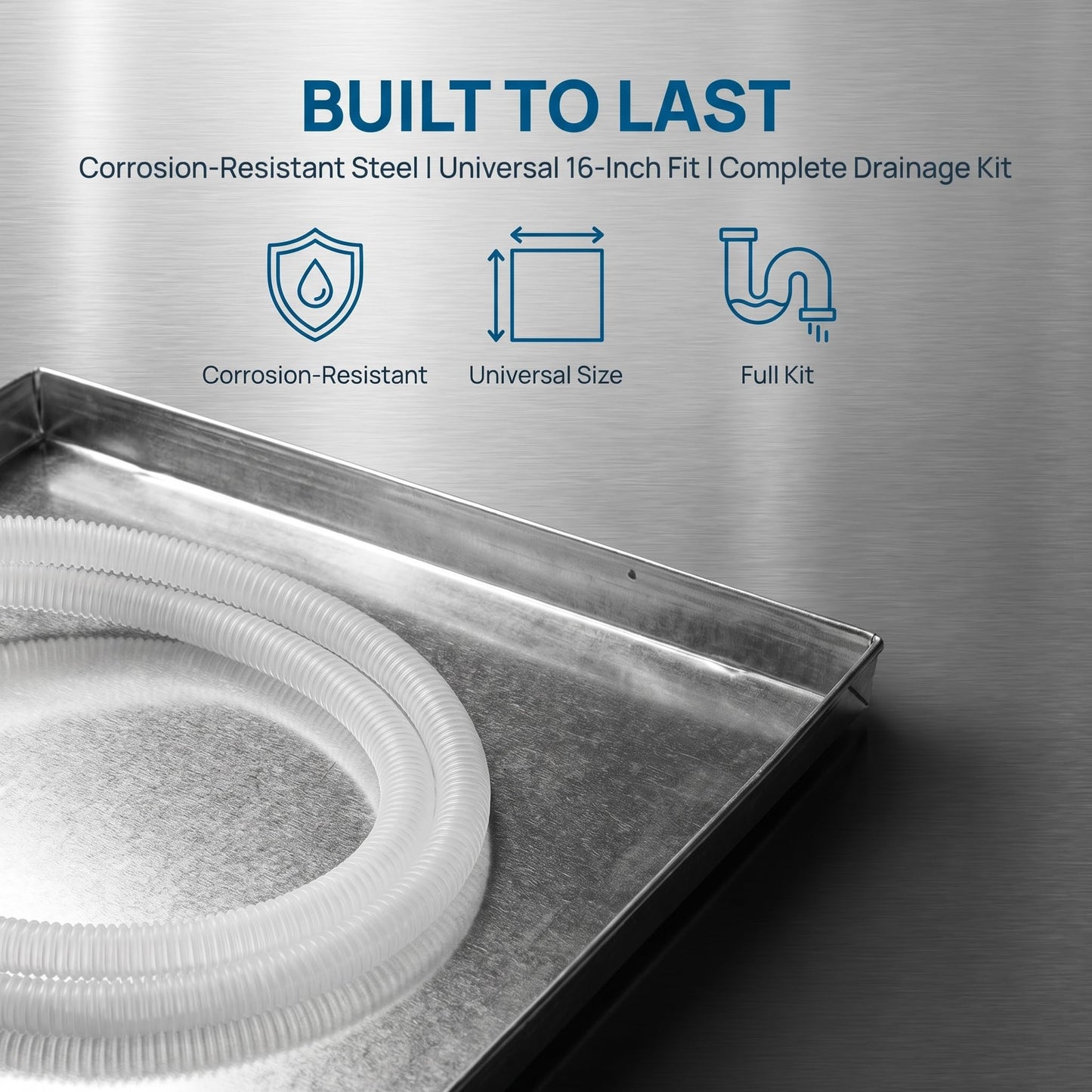 Totority Air Conditioner Drain Pan 16 Inch Stainless Steel Drip Tray with Drain Hose | Universal Condensate Collection for Indoor/Outdoor Ac Units | Leak Protection Solution