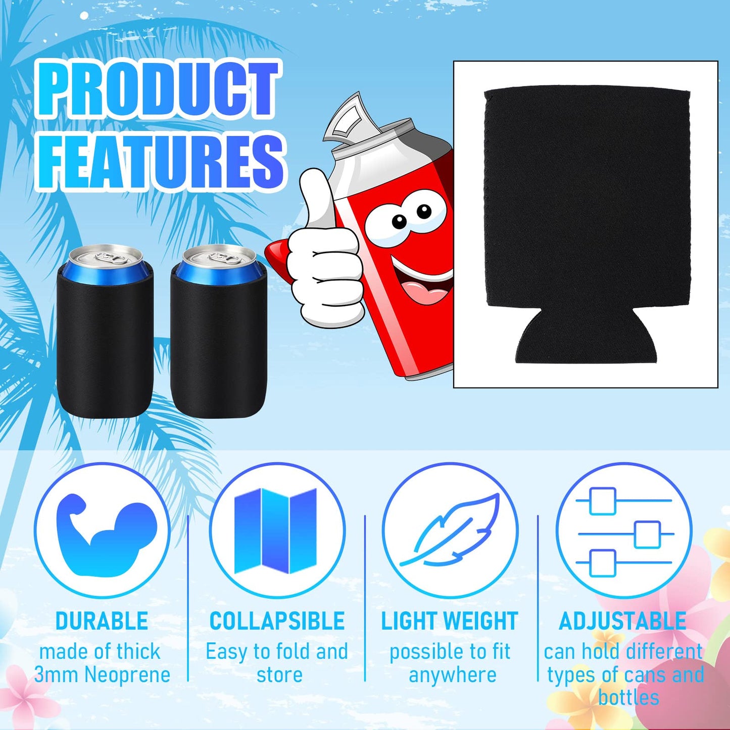Chengu 100 Pack Blank Beer Can Cooler Sleeves Soft Insulated Reusable Drink Cooler Bulk Collapsible Sublimation Can Cooler Sleeves for Wedding Party Supplies (Black, Simple Style)