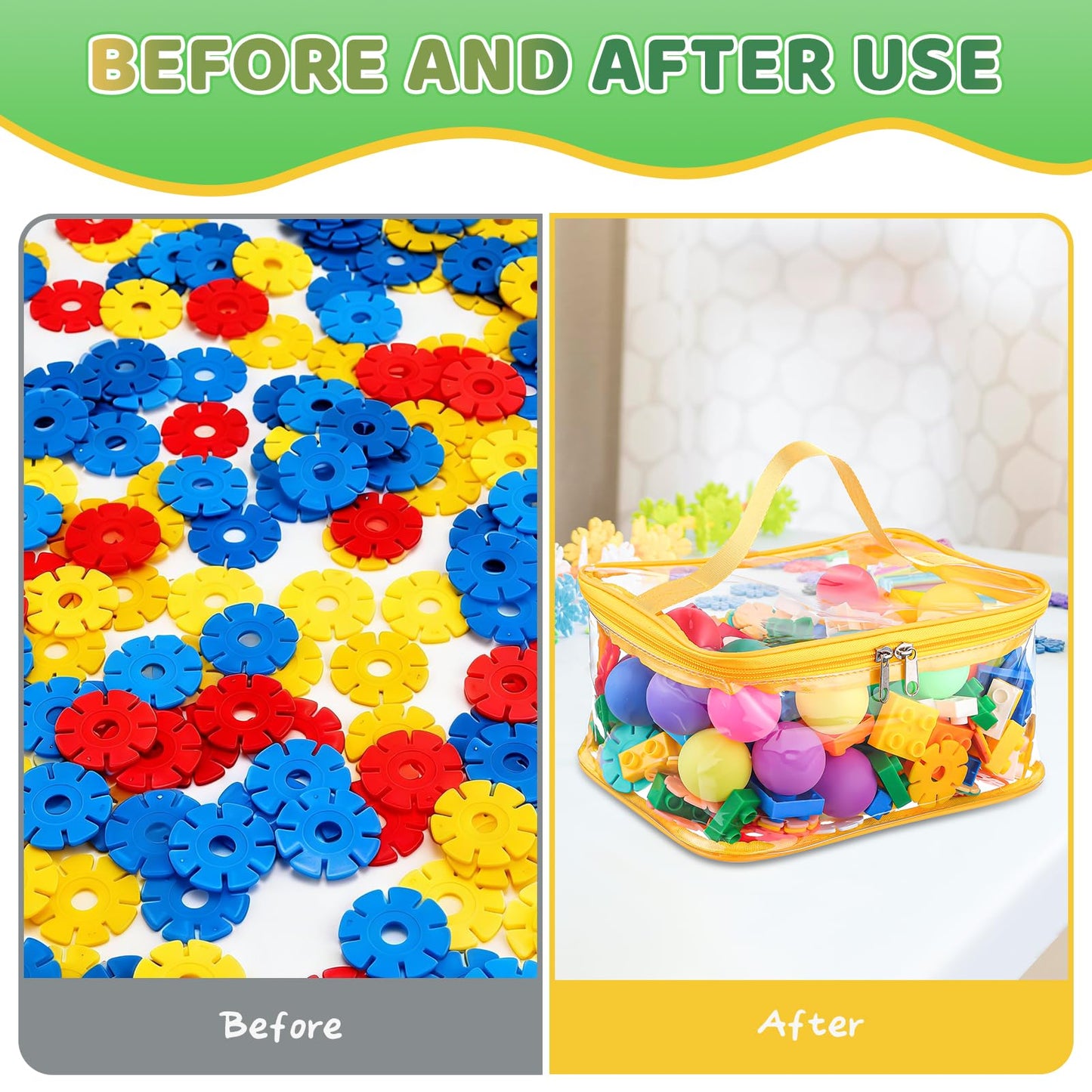 6 Packs Clear Toy Storage Bags, Colorful PVC Waterproof Toy Organizer with Zip Reusable Bags for Building Blocks, Board Game, Puzzles, Kids Books, Stationery