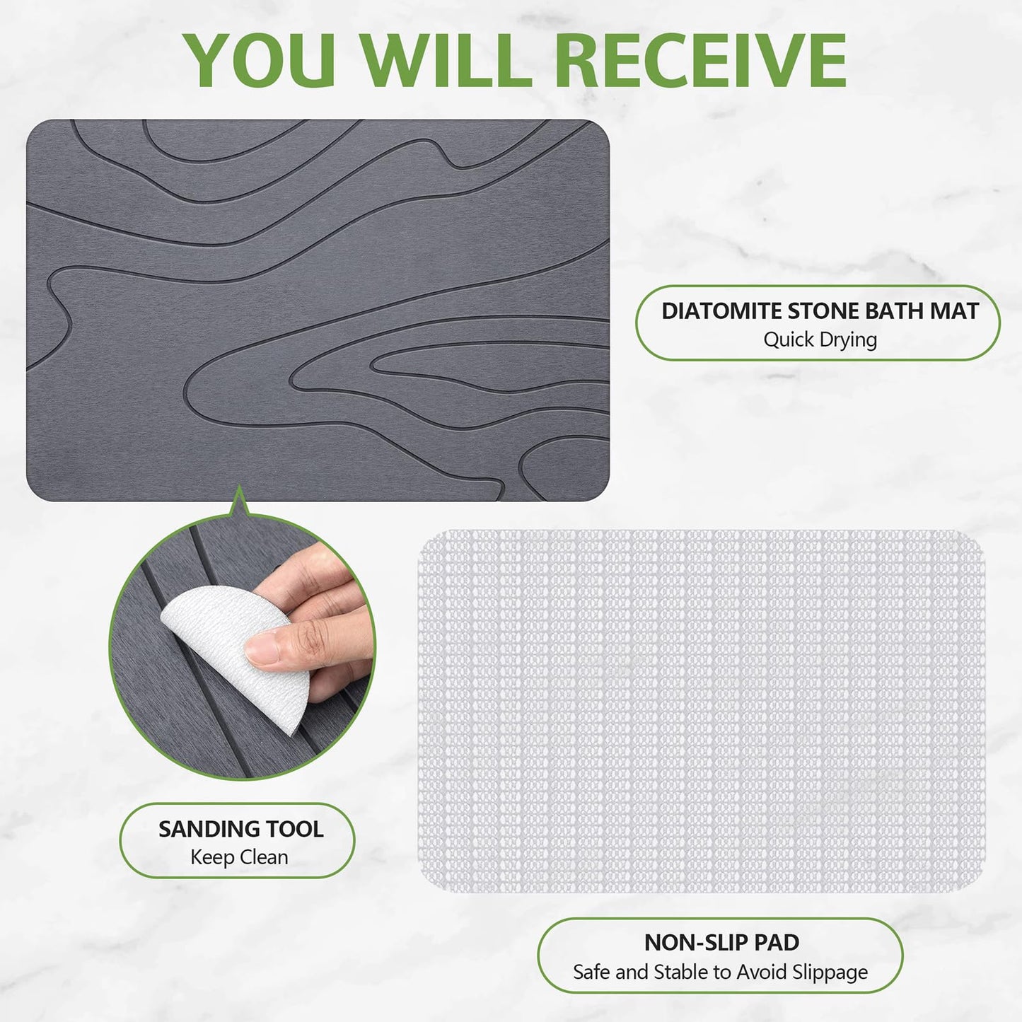 Stone Bath Mat – Non-Slip Diatomaceous Earth Shower Mat, Super Absorbent & Quick-Drying Bathroom Floor Mat, Easy-to-Clean Diatomite Bath Stone for Safer, Dryer Steps (23.6" x 15.4", Gray)