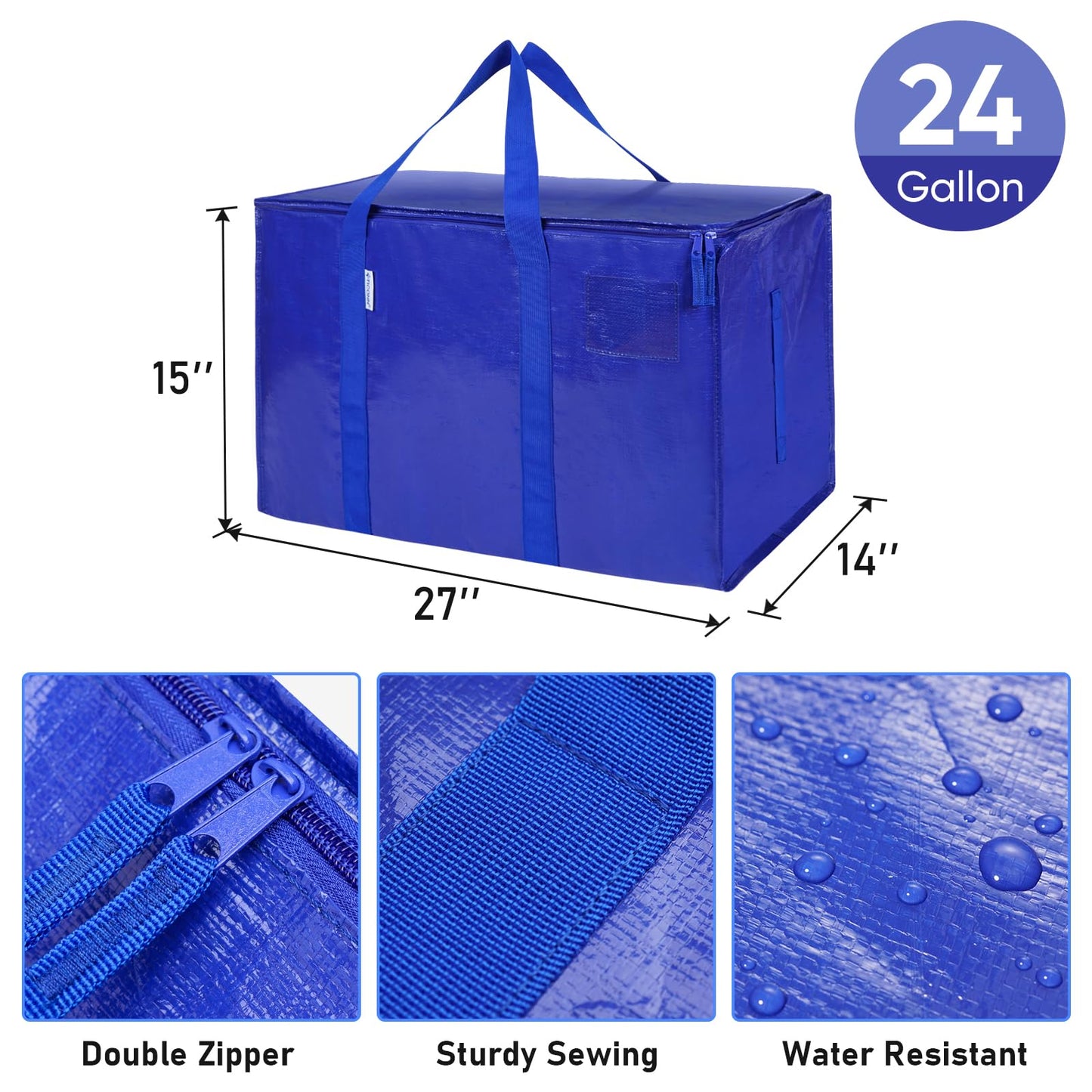TICONN 8 Pack Extra Large Moving Bags Heavy Duty with Zippers & Carrying Handles, Durable Storage Bags Moving Boxes for Closet Organizers and Storage (8 Pack, Blue)