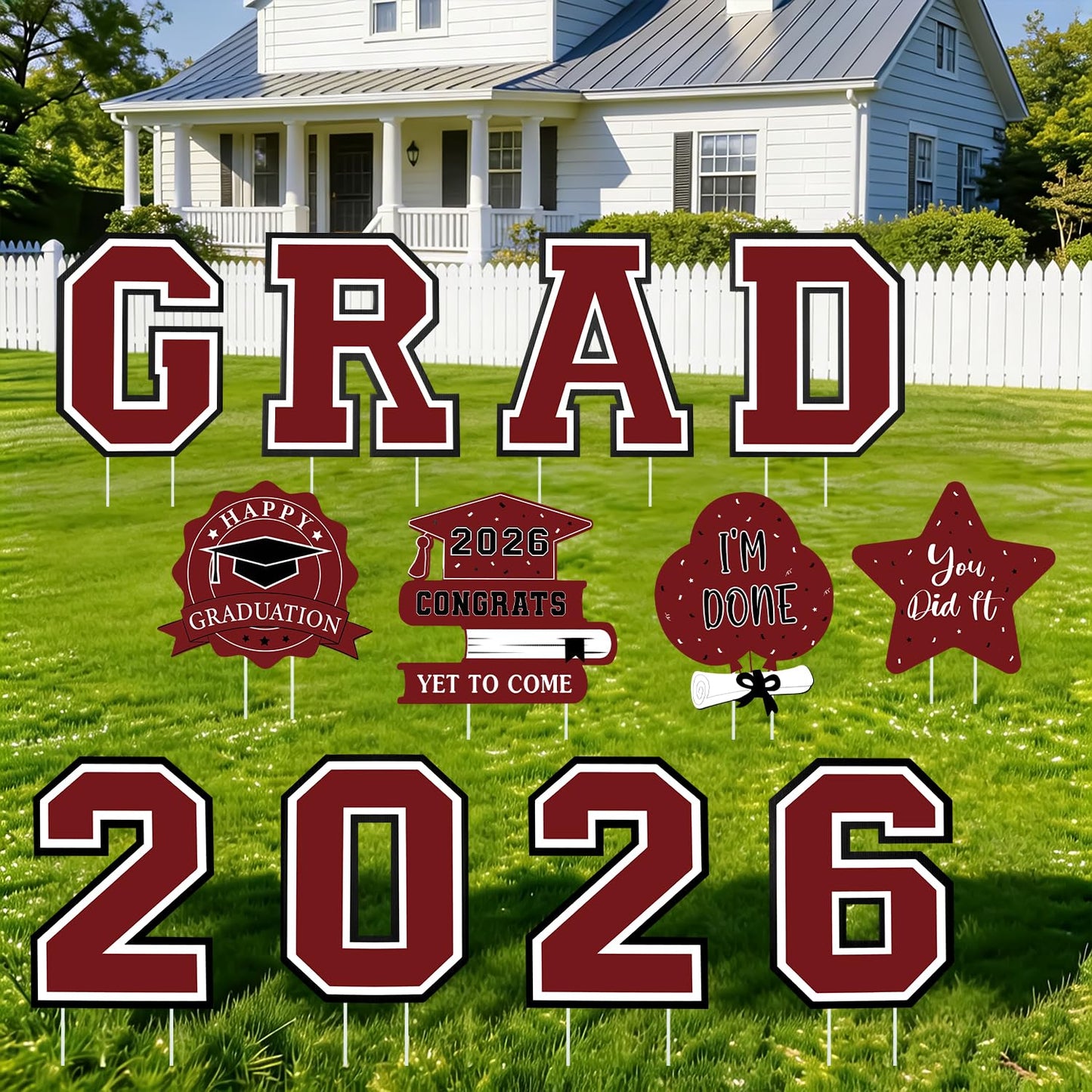 Graduation Decorations 2026 12Pcs Graduation Yard Signs Class of 2026 Outdoor Waterproof Congrats Grad Sign with Stakes for kindergarten K-12th College Any Grade Maroon