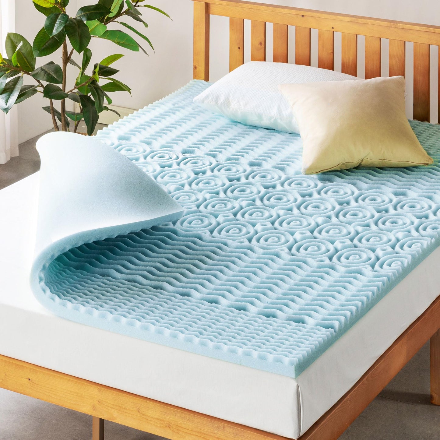 Mellow 2 Inch 5-Zone Memory Foam Mattress Topper, Cooling Gel Infusion, Dorm Essentials, Full Blue