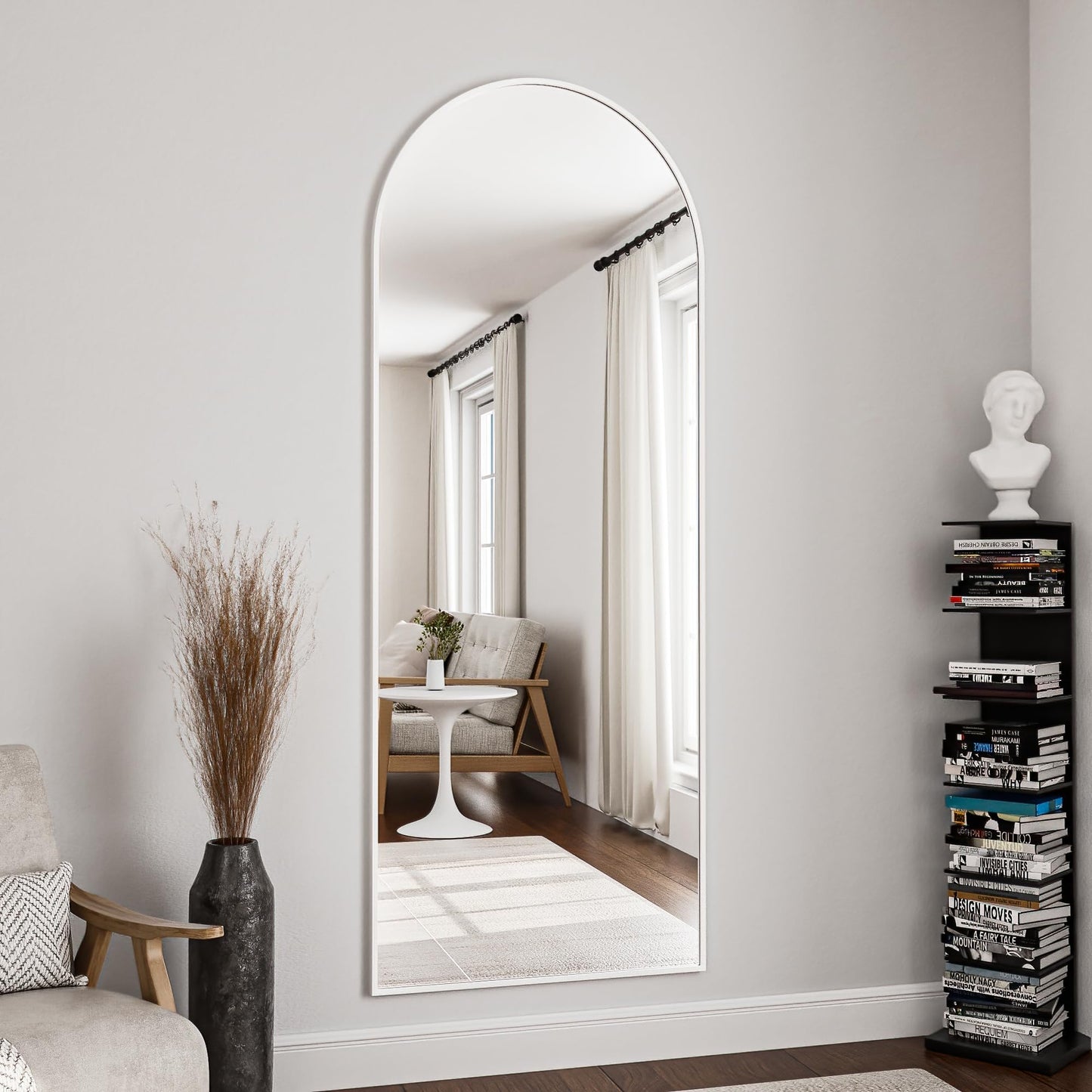 OGCAU Floor Full Length Mirror, 56"x20" Arched Full Body Mirror, Hanging or Leaning, Standing, Wall Mounted with Aluminum Frame for Bedroom Living Room, White