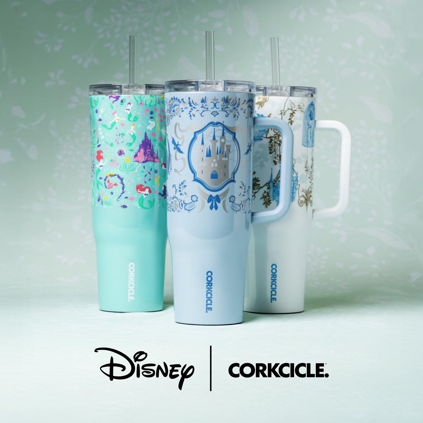 Corkcicle Cruiser Insulated Tumbler with Handle & Straw - Keeps Drinks Ice Cold - Triple-Insulated - Leakproof Travel Mug - BPA-Free - Summer Drinkware Gift - 40 oz, Princess Ariel