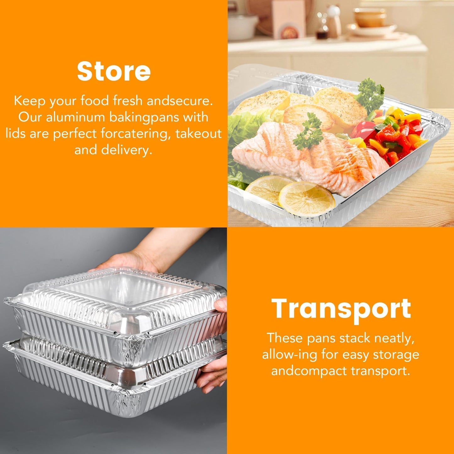 Benestanti 40 Pack 8x8 Inch Aluminum Pans with Clear Plastic Lids - Square Baking Cake Pans - Foil Pans with Lids - Disposable Food Containers Great for Cooking, Heating, Storing, Prepping Food