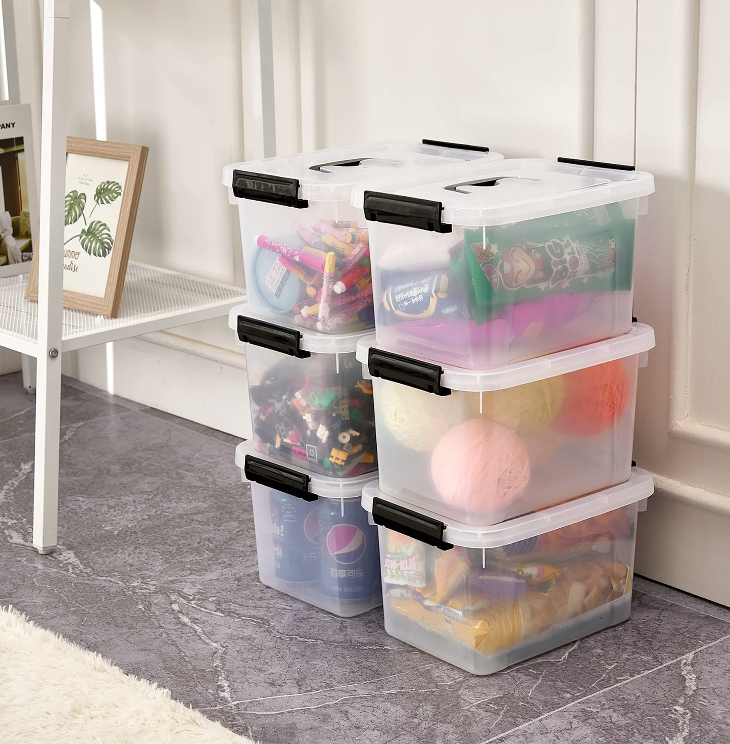 JUJIAJIA 6 Quart Clear Storage Latch Box/Bins, 6-Pack Plastic Container with Latches and Lid