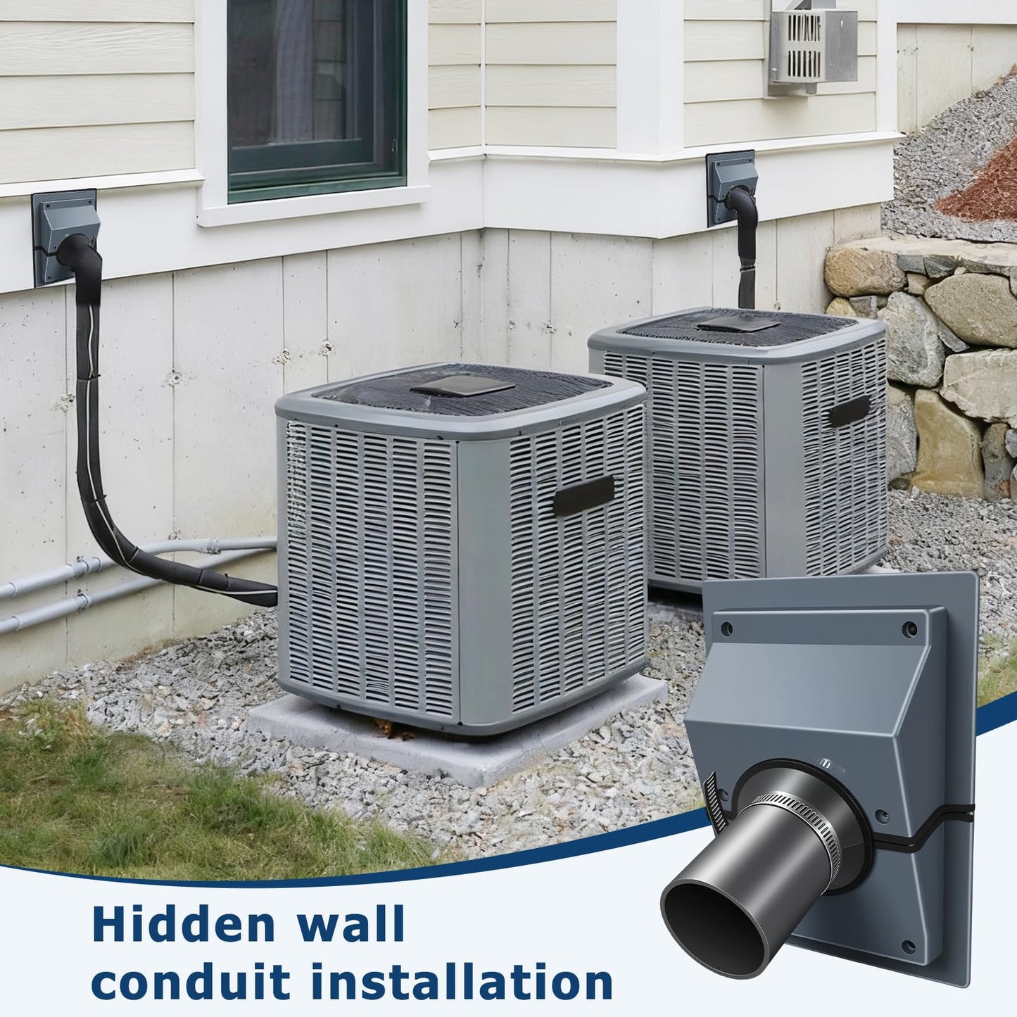 2PCS-HVAC Wall Penetration & Line-Hide Cover Kit, 2-Piece Split Design for Easy Installation, Universal Seal for Brick & Siding, Protects Mini Split/Ductless AC Line Sets from Sun & Weather black