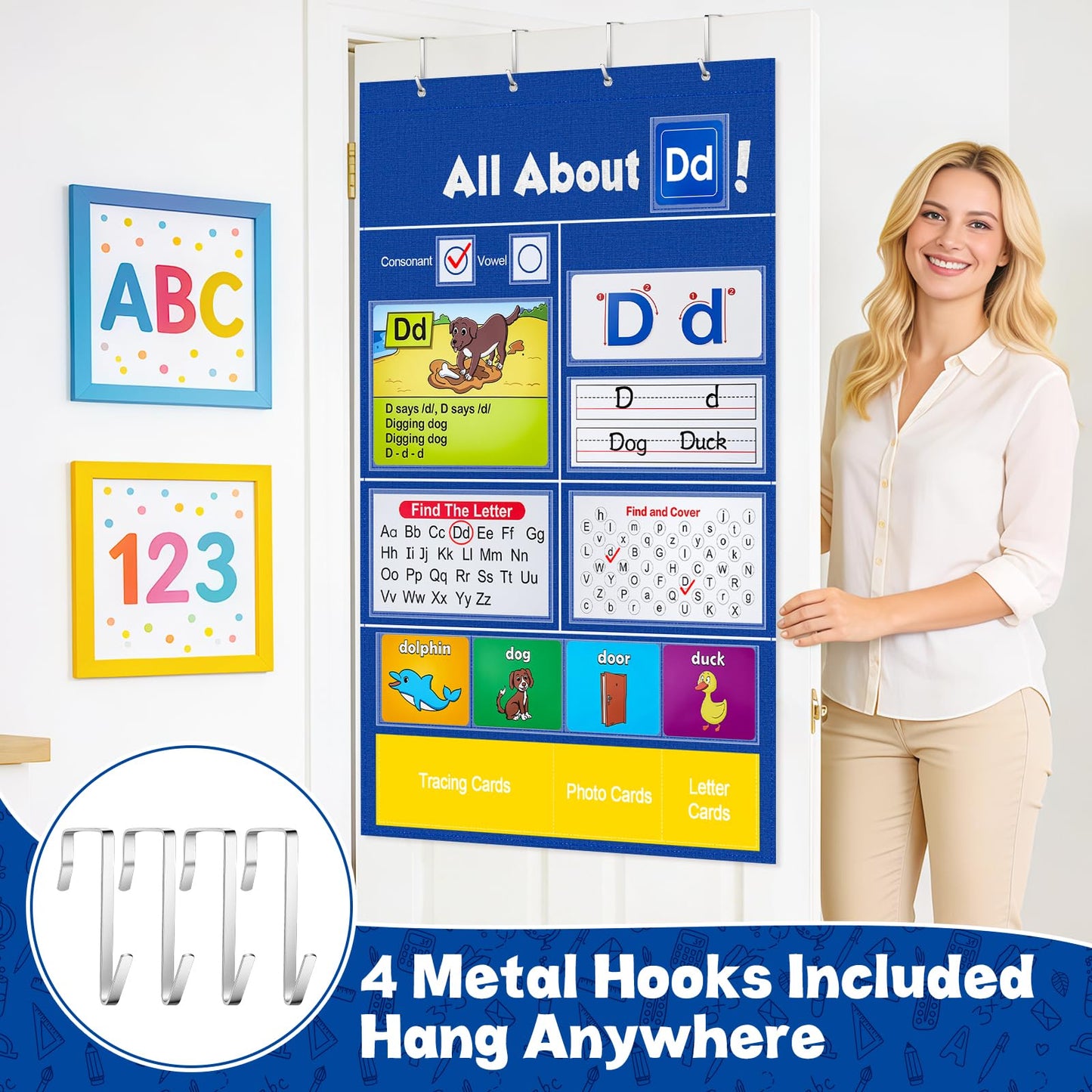 Meetory Alphabet Learning Pocket Chart - 41x28.3in Alphabet Wall Chart ABC Flash Cards Learning, Handwriting Practice Letter Tracing for Homeschool Supplies Preschool Kindergarten Classroom Must Haves