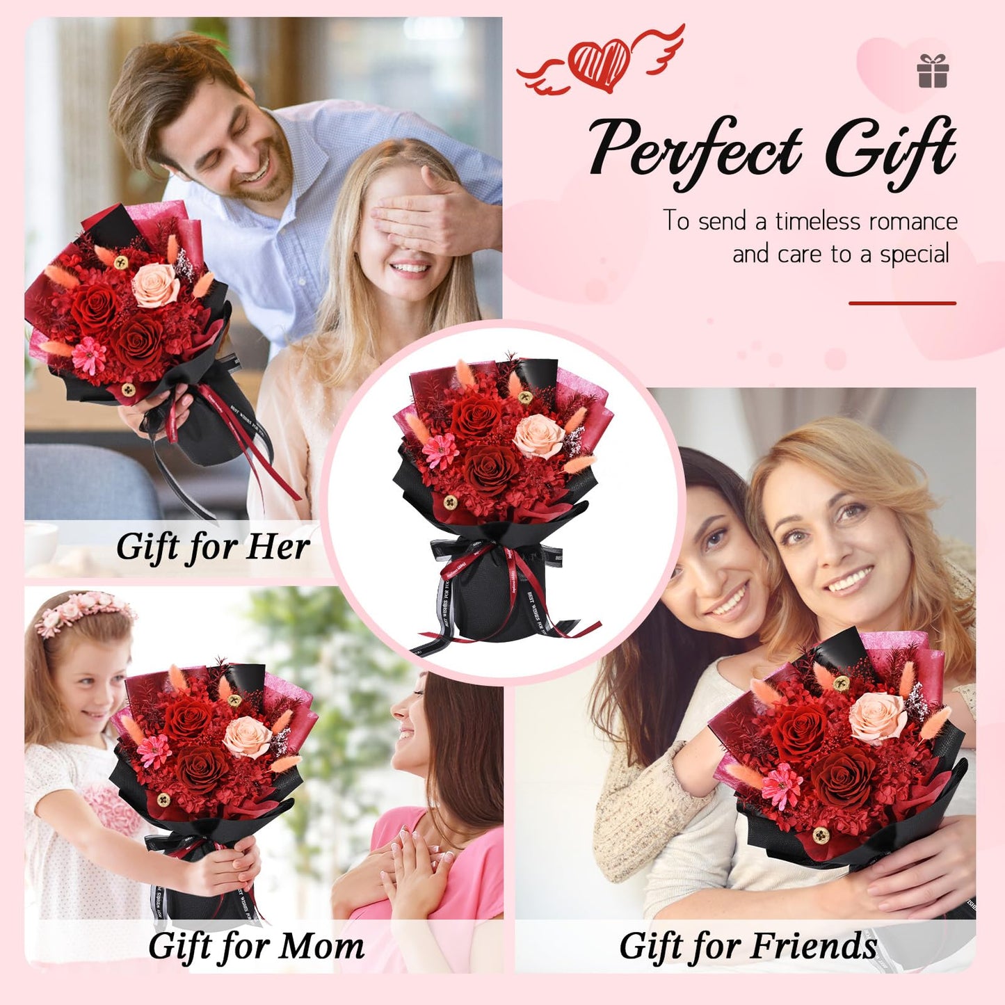 Mothers Day Flowers for Mom, Mothers Day Gifts, Flowers for Delivery Prime, Preserved Eternal Forever Red Roses Bouquet Birthday Gifts for Women Gf Gifts Wedding Anniversary