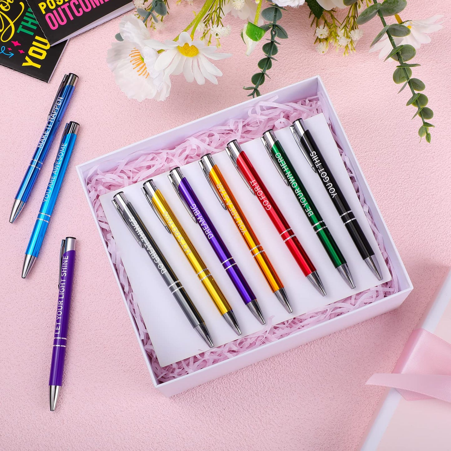 Sabary 100 Pcs Inspirational Notepads Ballpoint Pens Sets Mini Motivational Pocket Notebooks Journals Bulk Teacher Appreciation Gifts for Office Supplies(Inspirational)