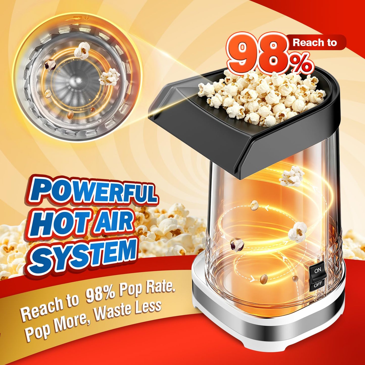 Air Popcorn Popper Maker with Measuring Cup to Melts Butter, Fast & Easy Popcorn Machine for Family Gathering, No Oil, Easy to Clean & Maintain(White)