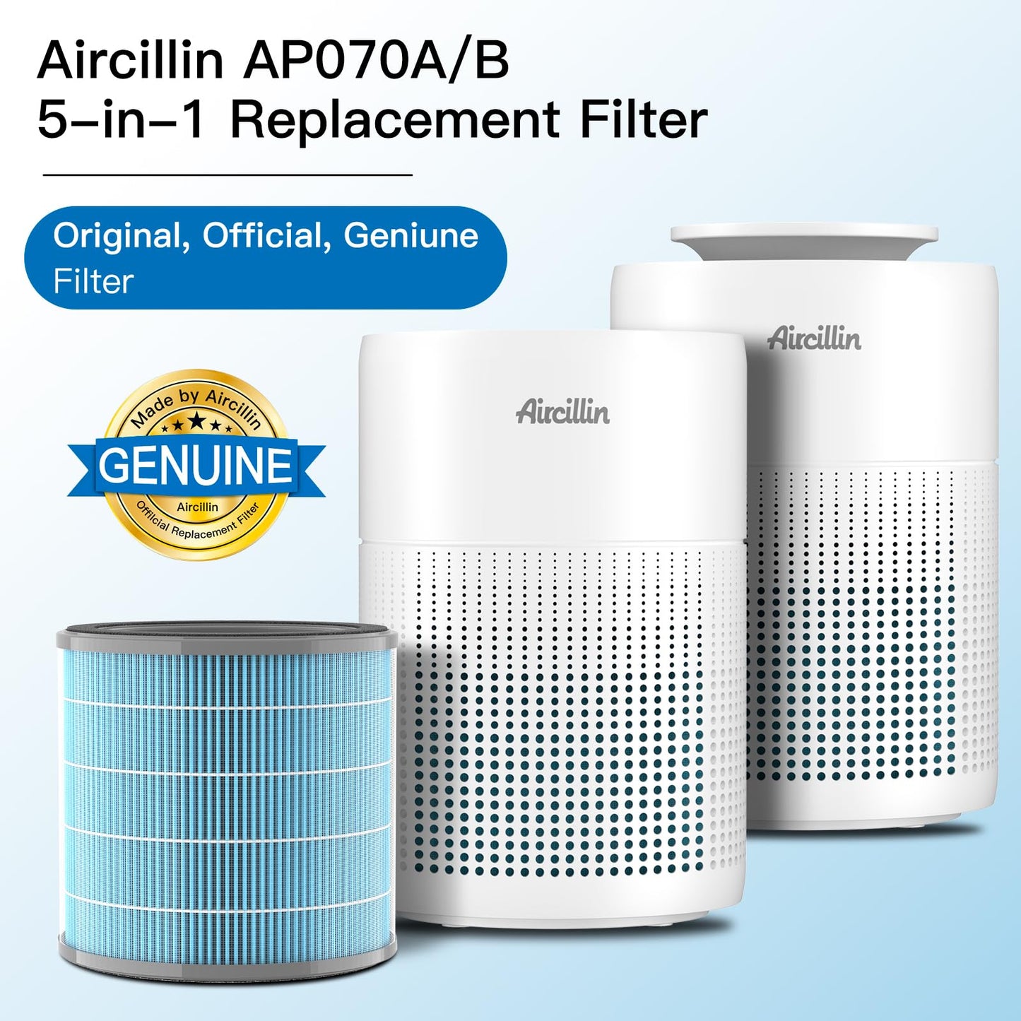 Aircillin Air Purifier AP070A & AP070B Replacement Filters, Efficiency Activated Carbon, High-efficiency HEPA Filter, 4 Pack