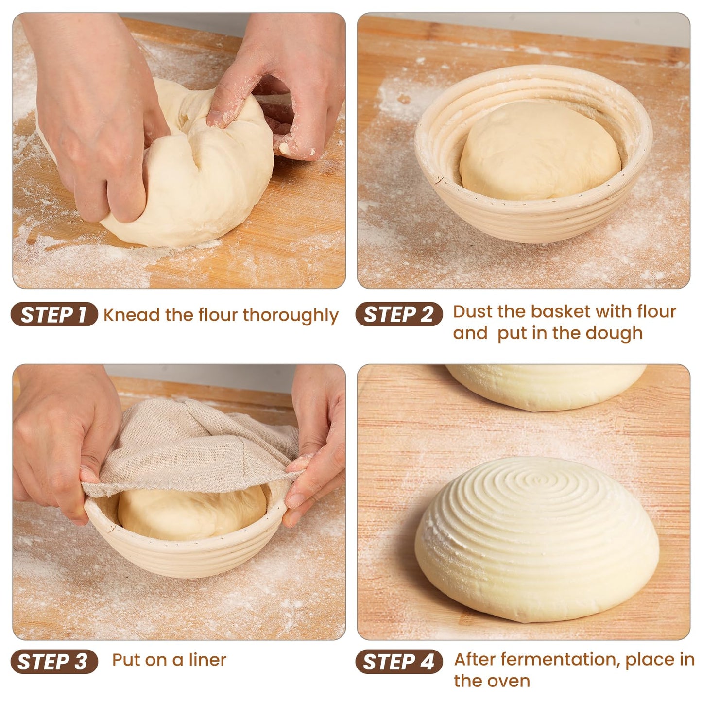 5 Inch Banneton Bread Proofing Basket Set of 6, Kikcoin Mini Sourdough Bread Baking Supplies, Small Banneton Basket Proofing Baskets for Sourdough Bread Baking