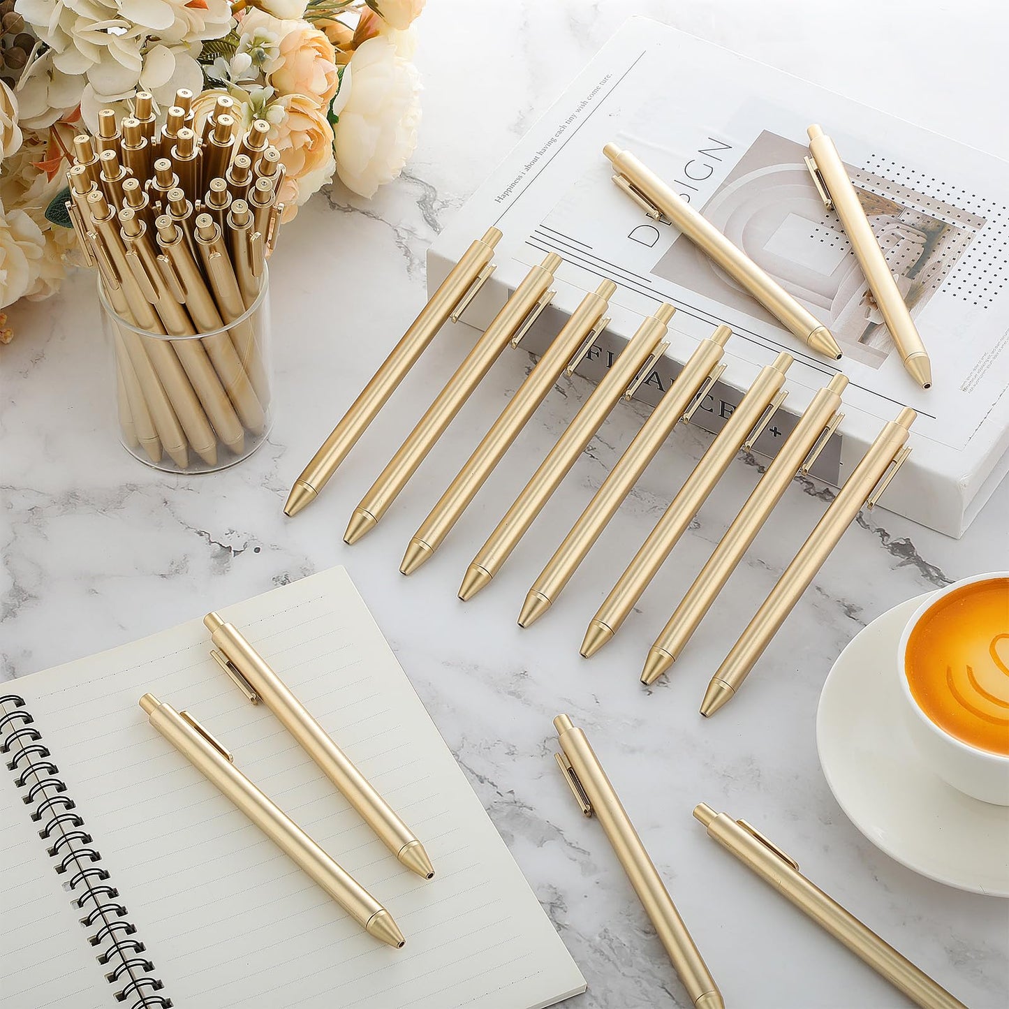 Humyoun 220 Pcs Gold Slim Ballpoint Pens Bulk Retractable Black Ink 1 mm Medium Point Smooth Writing Pens Nice Gift for Wedding Favors Guests Business Office Teachers Supplies Men Women Present