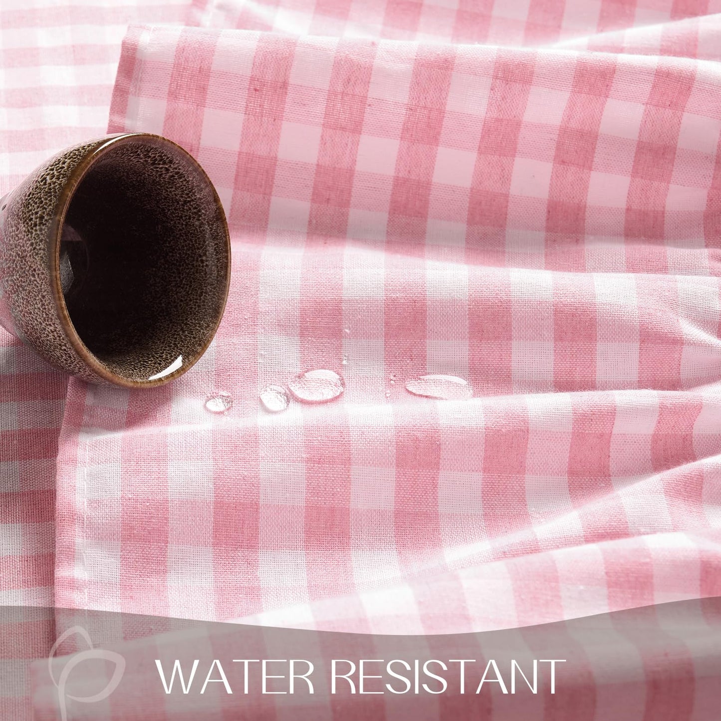 Romanstile Gingham Ruffled Tablecloth Rectangle - Waterproof Linen Cotton Checkered Table Cloth, Outdoor Plaid Table Cover for Picnic, Camping, Party - 60 x 84 Inch, Pink