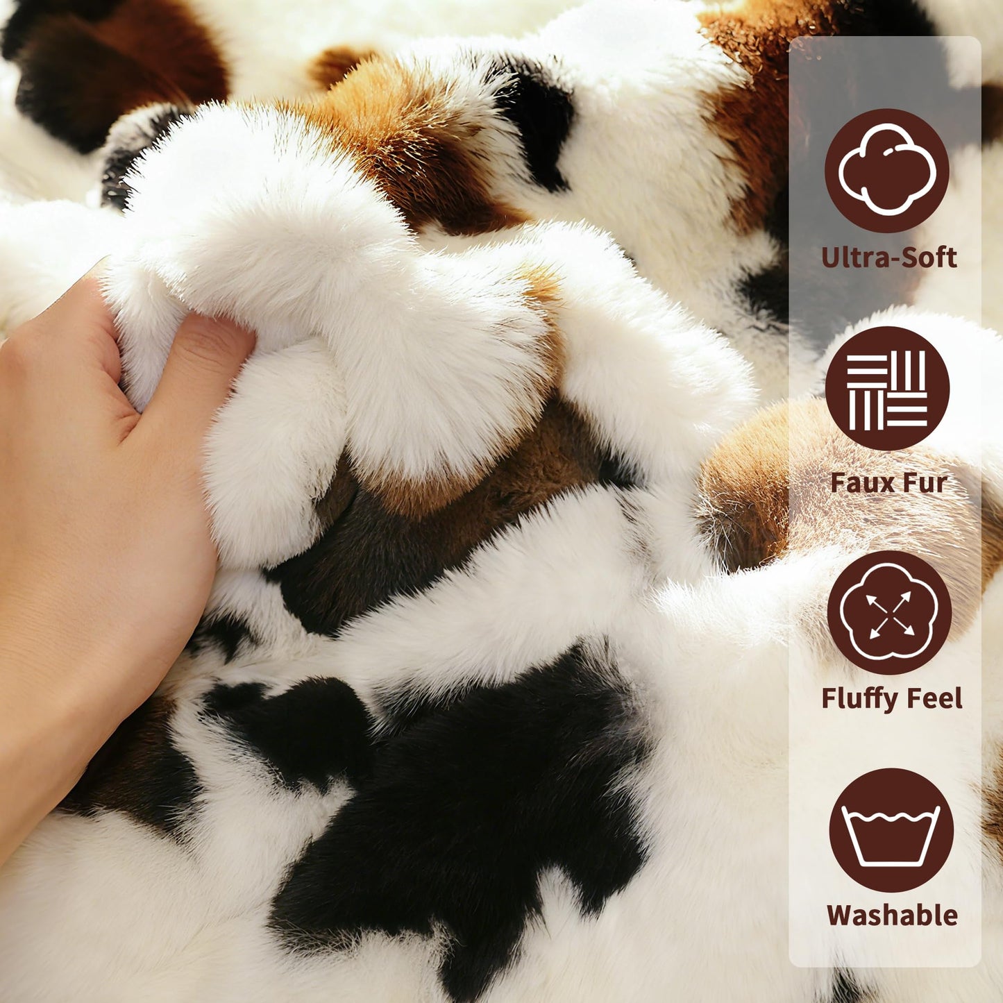 Cow Print Faux Fur Throw Blanket for Couch – 1000GSM Soft & Fluffy Cow Blanket for Bed, Sofa & Living Room, Warm Cozy Cow Gift for Women, 50x60 Inches Black to White Ombre with Brown Undertones