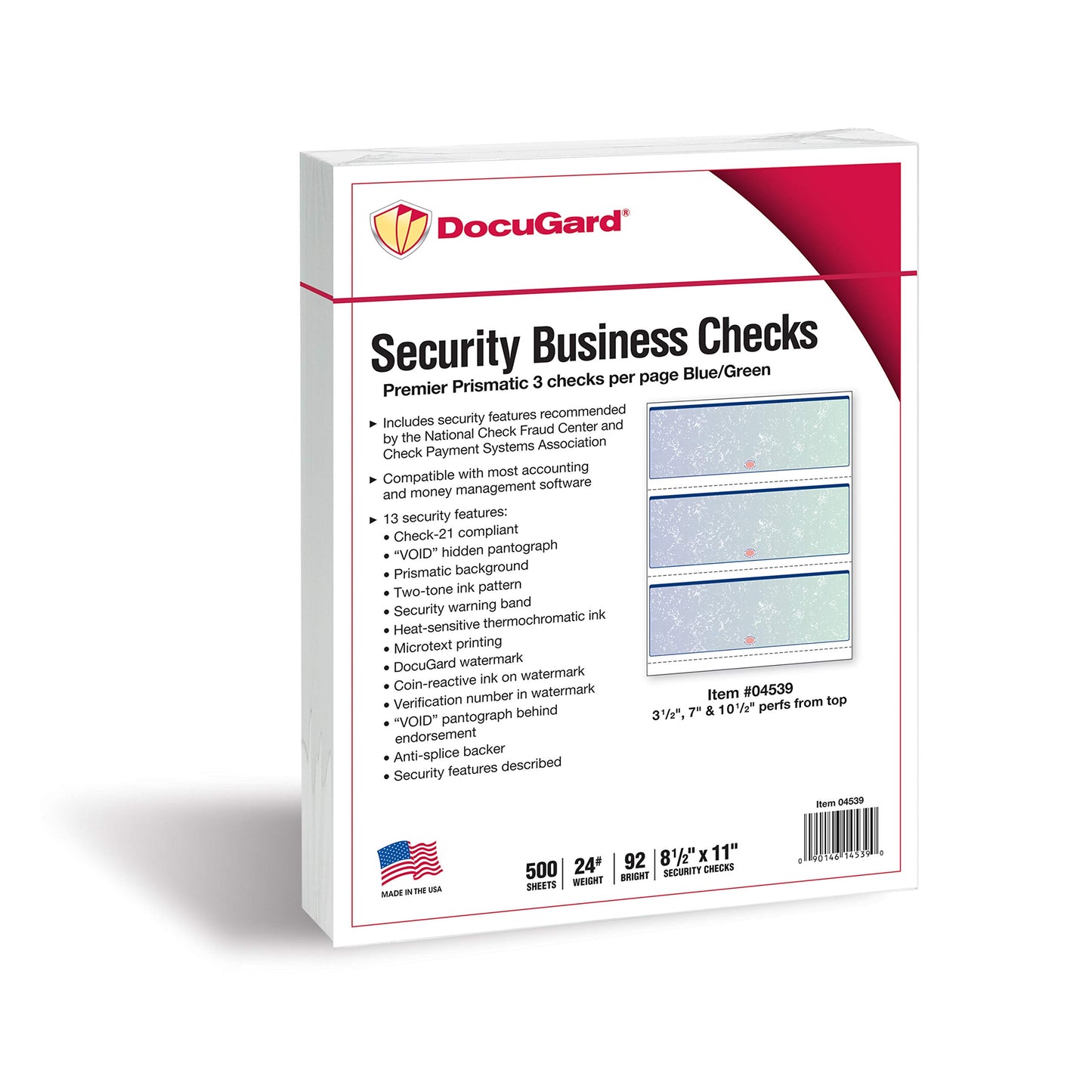 DocuGard Premier Prismatic Check, 13 Features, 8.5 X 11, Blue/Green Prismatic, 500/ream
