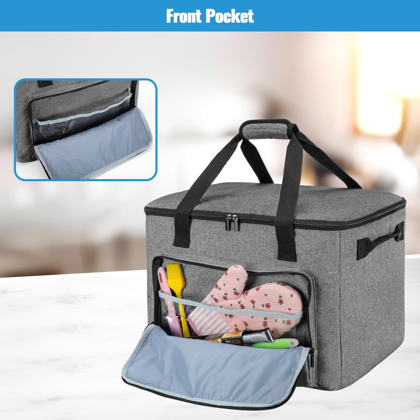 LUXJA Large Carrying Bag Compatible with Ninja Foodi Possible Cooker Pro, Carrying Case with Hard Bottom Pad Compatible with Ninja 8.5 Qt Multicooker, Gray