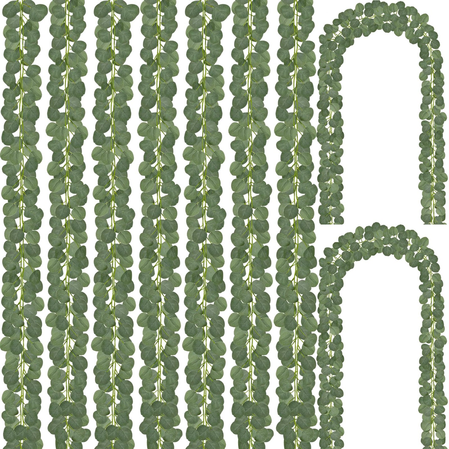 CQURE 24 Pack Eucalyptus Garland, Artificial Greenery Garland Faux Eucalyptus Leaves Table Vines for Wedding Backdrop Fireplace Arch Door Wall Room Decor（168FT）