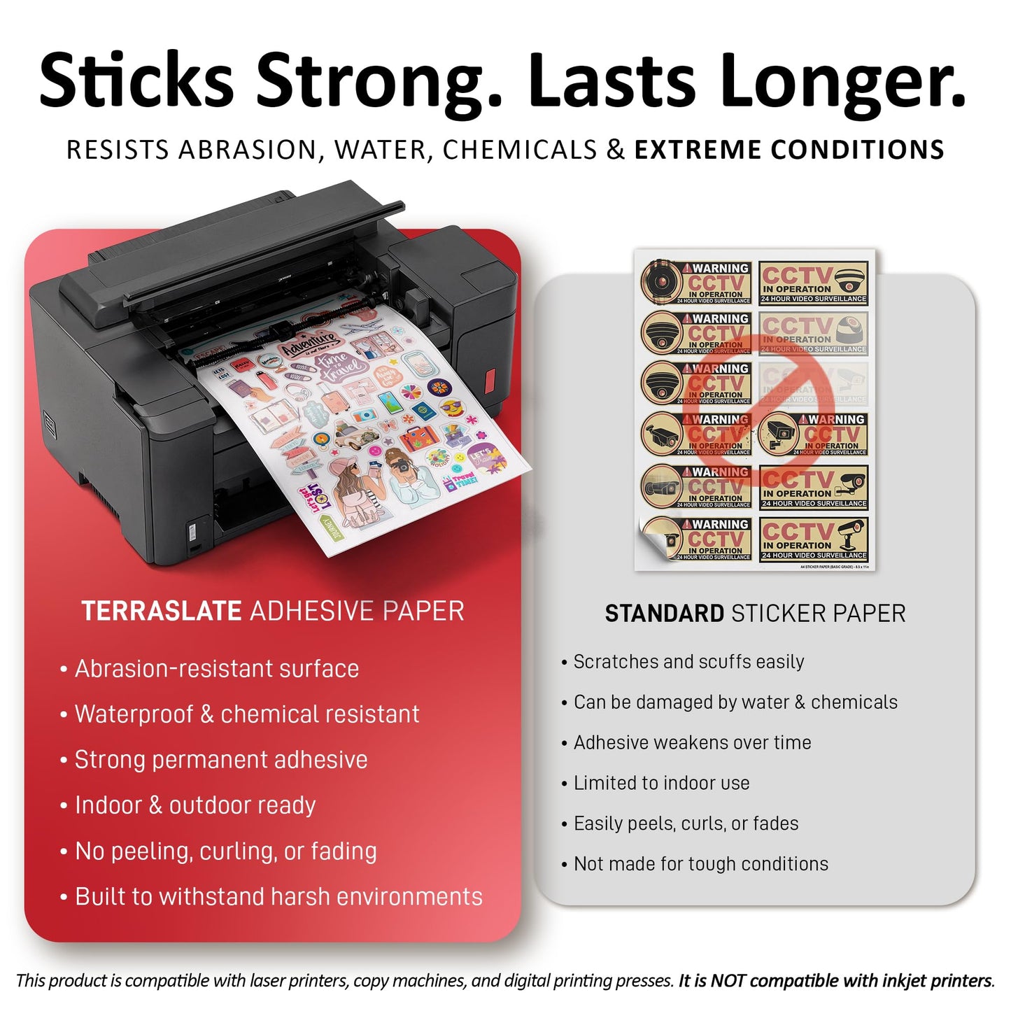 TerraSlate Waterproof Sticker Paper | 5 Mil Permanent Adhesive Labels | Printable Sticker Paper for Laser Printer, Copy Machine & Digital Press (Letter - 8.5" x 11", 25 Sheets)