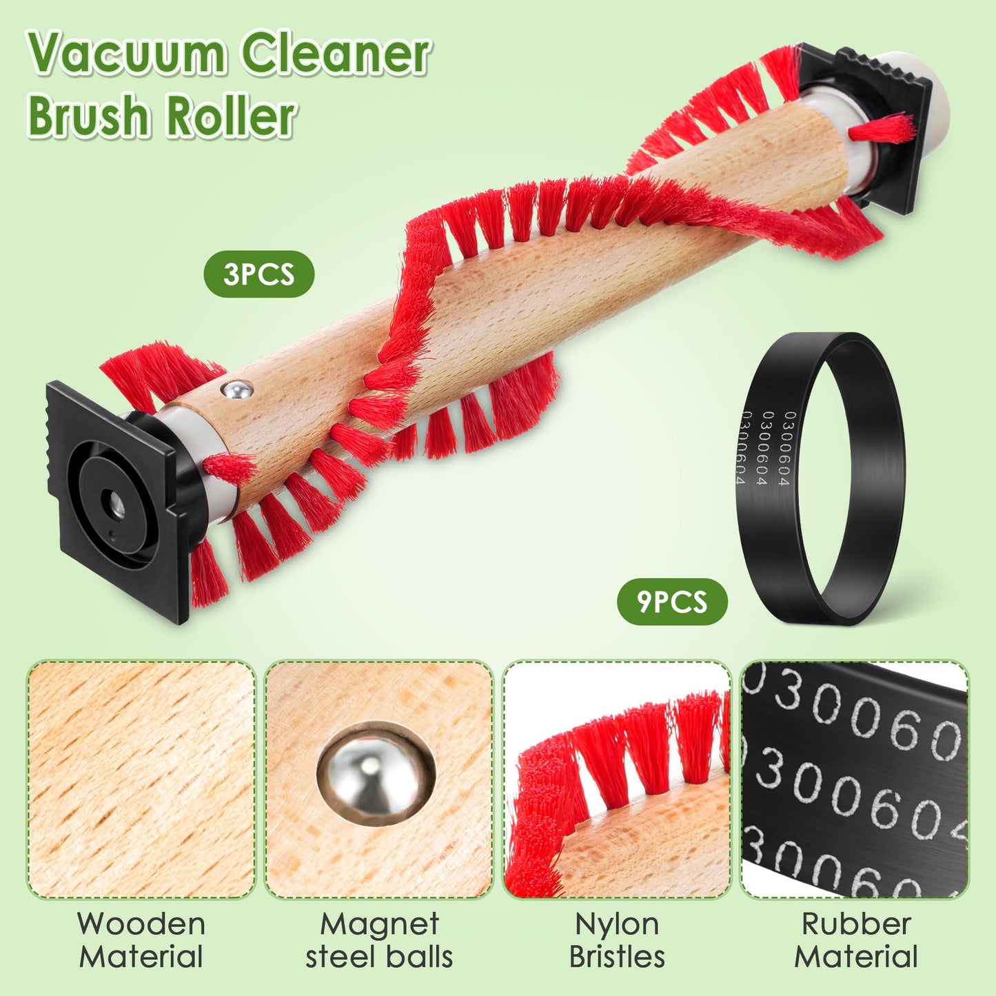 Landhoow Vacuum Roller Brush, Vacuum Belt, Compatible with XL Roller Brush XL Belt 0300604 Compatible with Oreck XL Upright Vacuum Cleaner to Keep Neat and Tidy for Home, Office (3 Pcs)