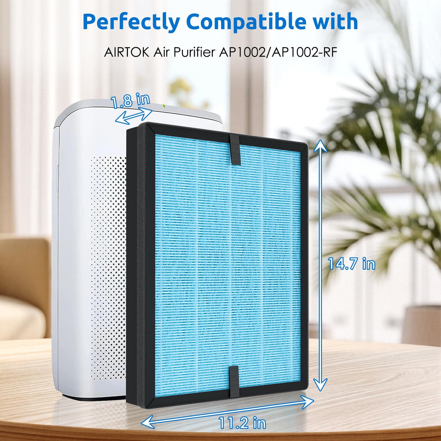 2 Pack AP1002 H13 True HEPA Replacement Filter AP1002-RF, Compatible with AIRTOK AP1002 Air Purifier