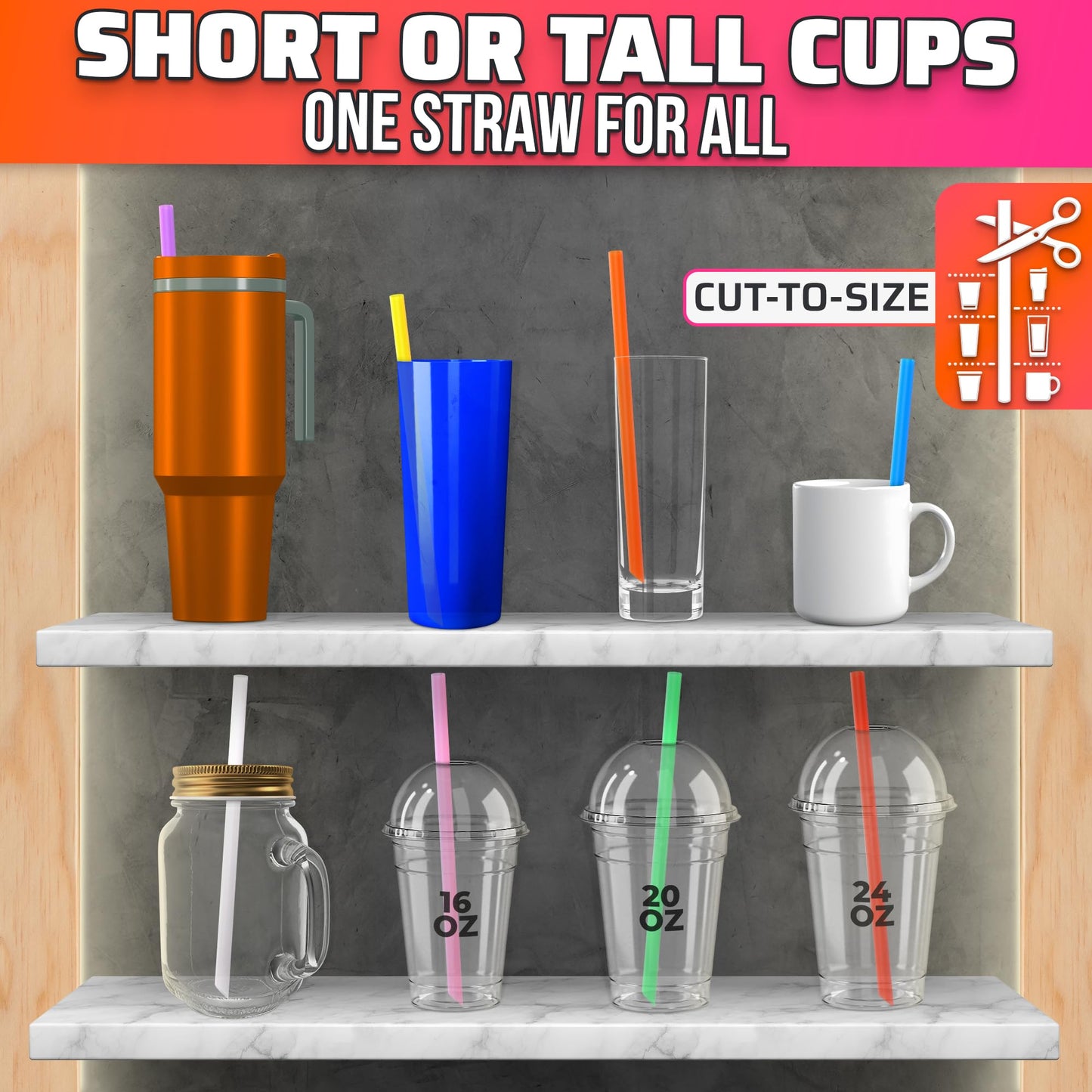 300 Pcs Boba Straws Individually Wrapped - 9.25"x0.4" Wide & Sturdy Jumbo Straws for Smoothies, Iced Coffee, Milkshakes & Bubble Tea - Disposable Boba Straw with Angled Tips, Cut-to-Fit Tall Tumblers