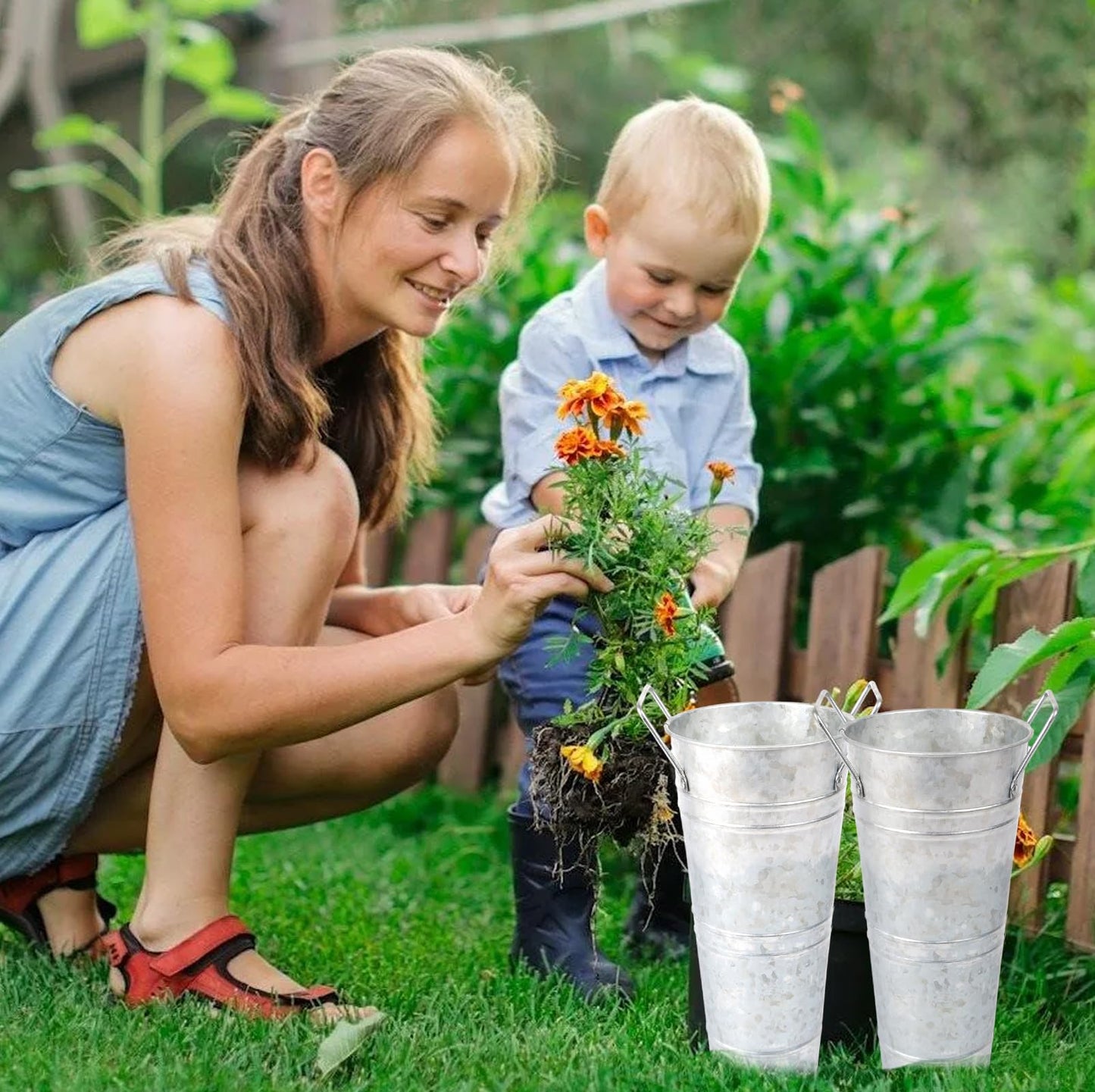 NowDoWin Small Galvanized Flower Bucket 8 Pack–10" Height, 4.33" Top Opening–Tabletop Size for Flower Buckets for Flower Bar Supplies, Bloom Bar Supplies–Metal Floral Buckets with Plastic Liner,Silver