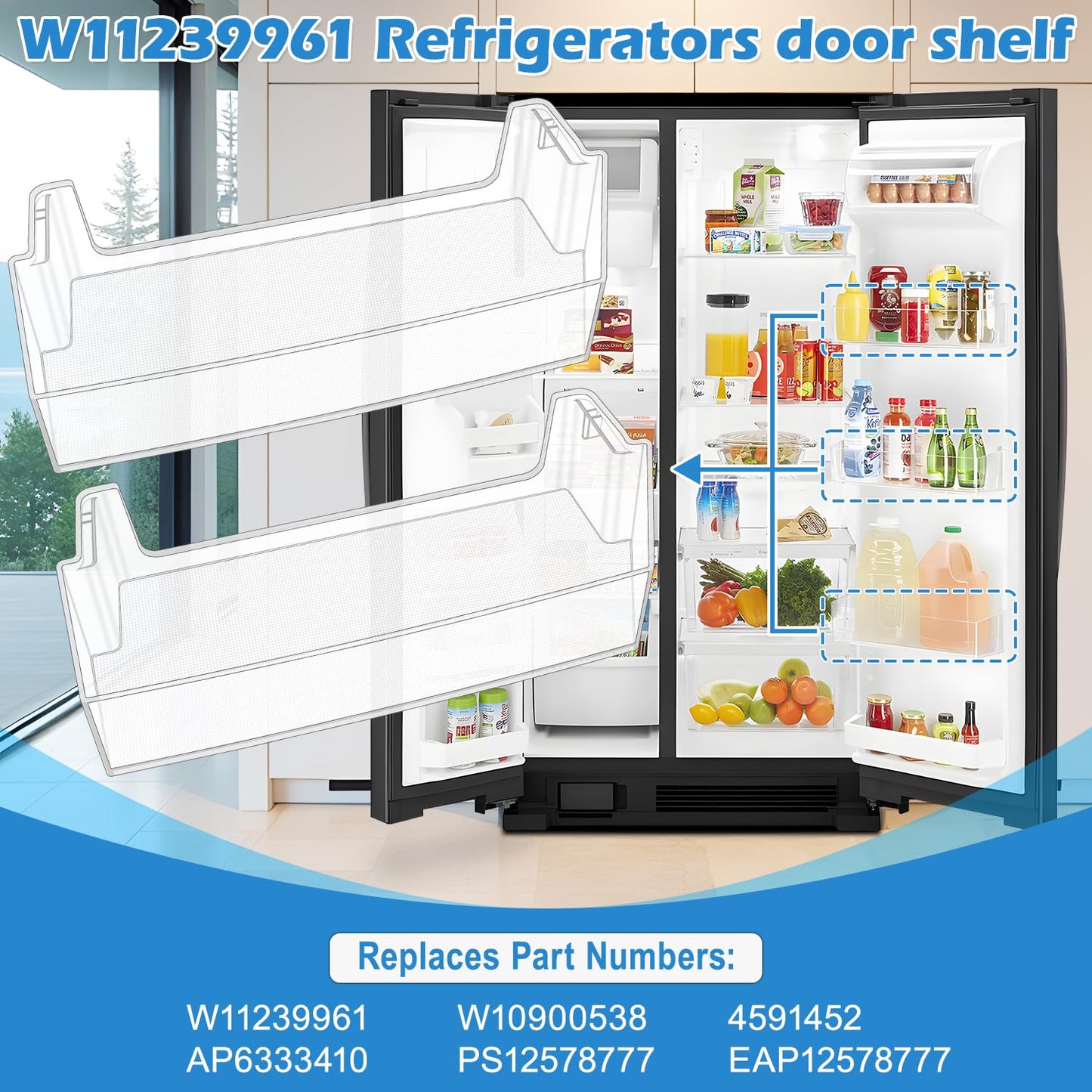 (2 PACK) [UPGRADED] W11239961 Refrigerator Door Shelf Replacement Compatible with Whirlpool Refrigerator Door Shelf Replace W10900538 WRS325SDHZ01 WRS321SDHZ01 WRS315 WRS325 Refrigerator Shelves Part