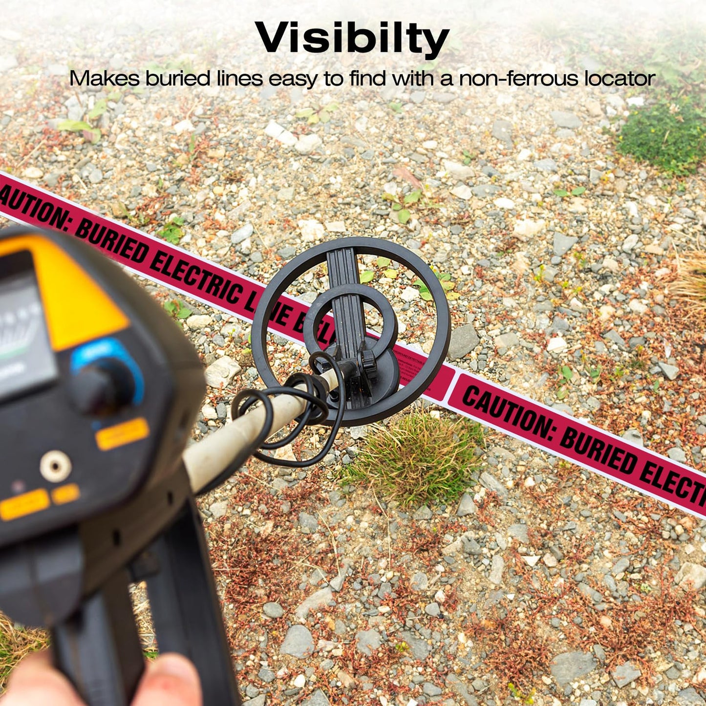 1000 Feet Caution Buried Electric Line Below Red/Black Print Safety Tape with Above-Ground Caution Tag, 2 Inch x Foot 5 Mil, Detectable 2-Inch