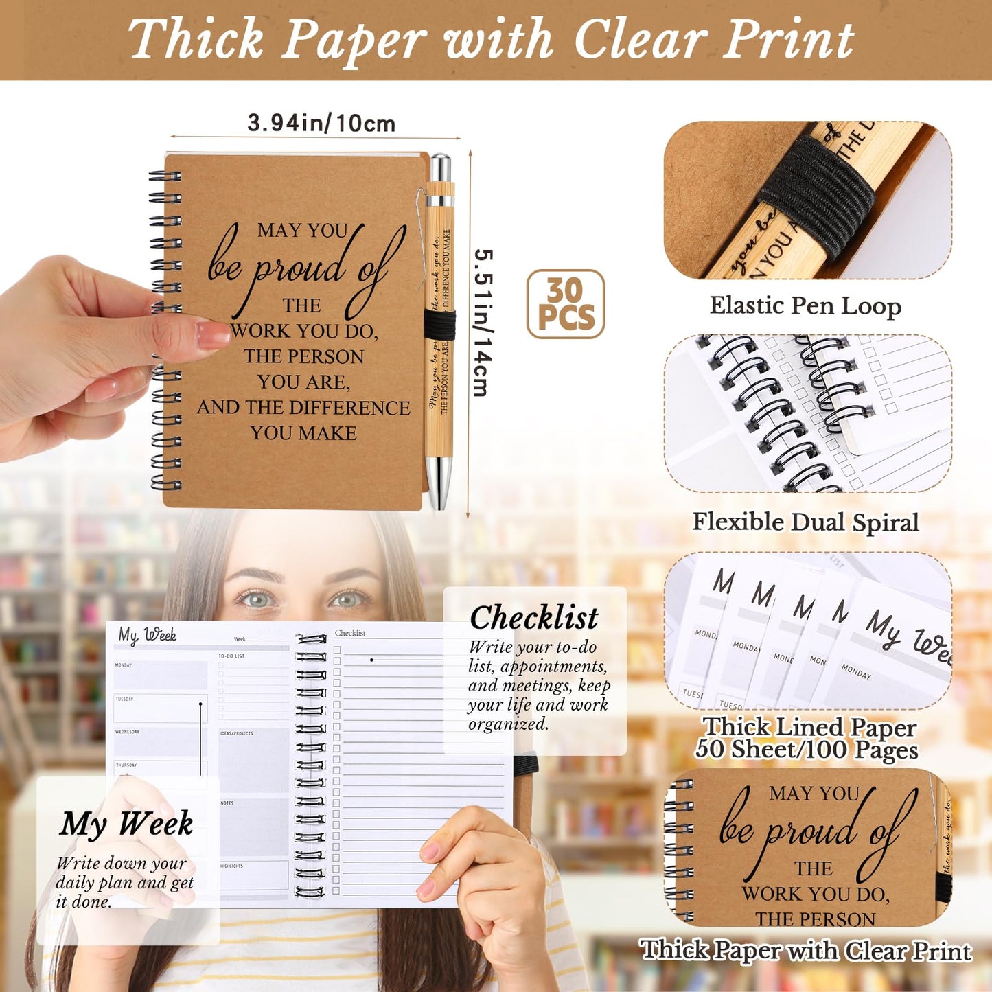 Tellingyou 60 Pcs Employee Appreciation Gifts Bulk Inspirational Spiral Notebooks 2026-2027 Planner Pocket Notepads with Motivational Pens Thank You Gifts for Teacher Coworker Volunteer