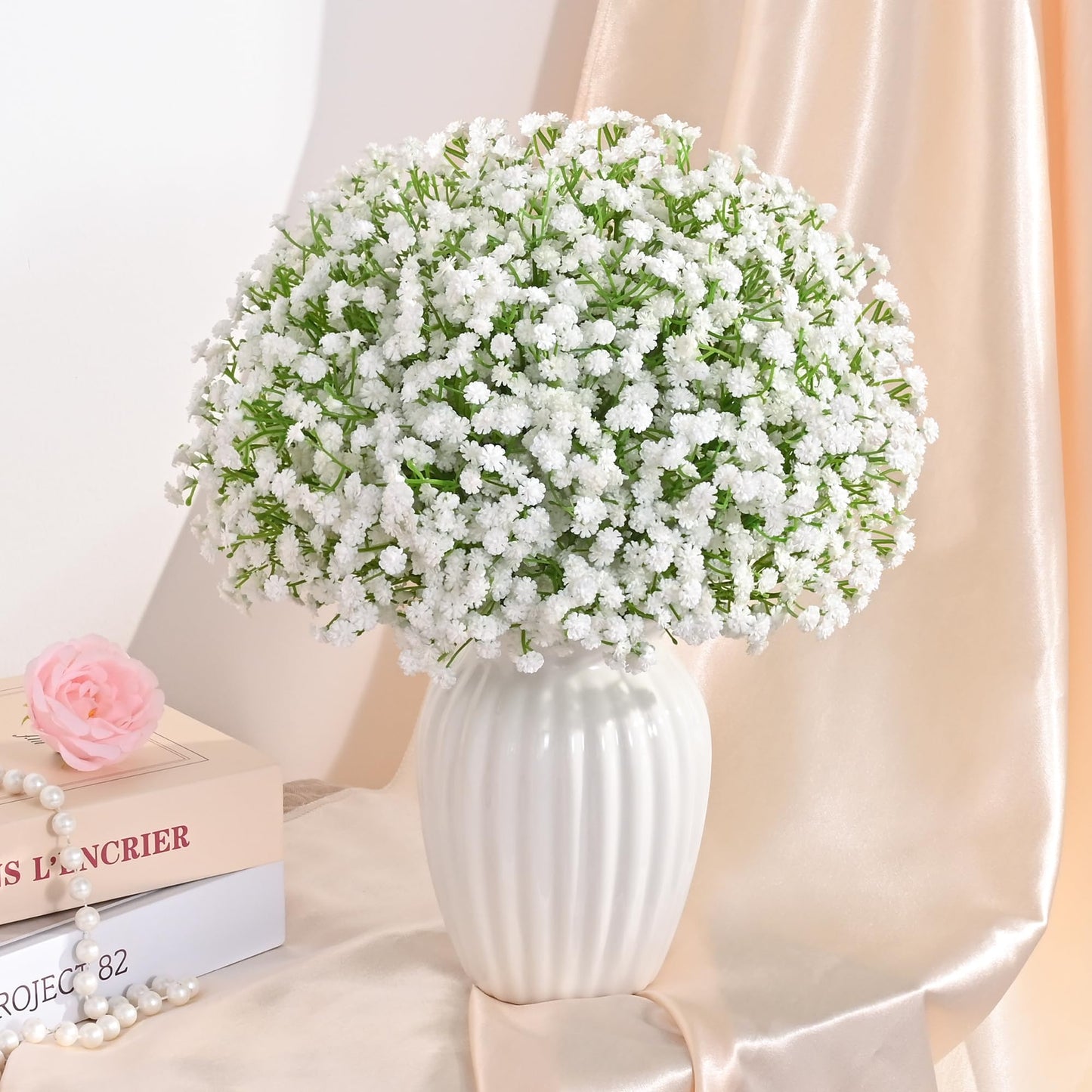 MARTINE MALL 36 Pcs Babys Breath Artificial Flowers, White Baby Breath Flowers Artificial Bulk Real Touch Fake Babys Breath Flowers Faux Gypsophila for Wedding Party Home Floral Arrangement Decor