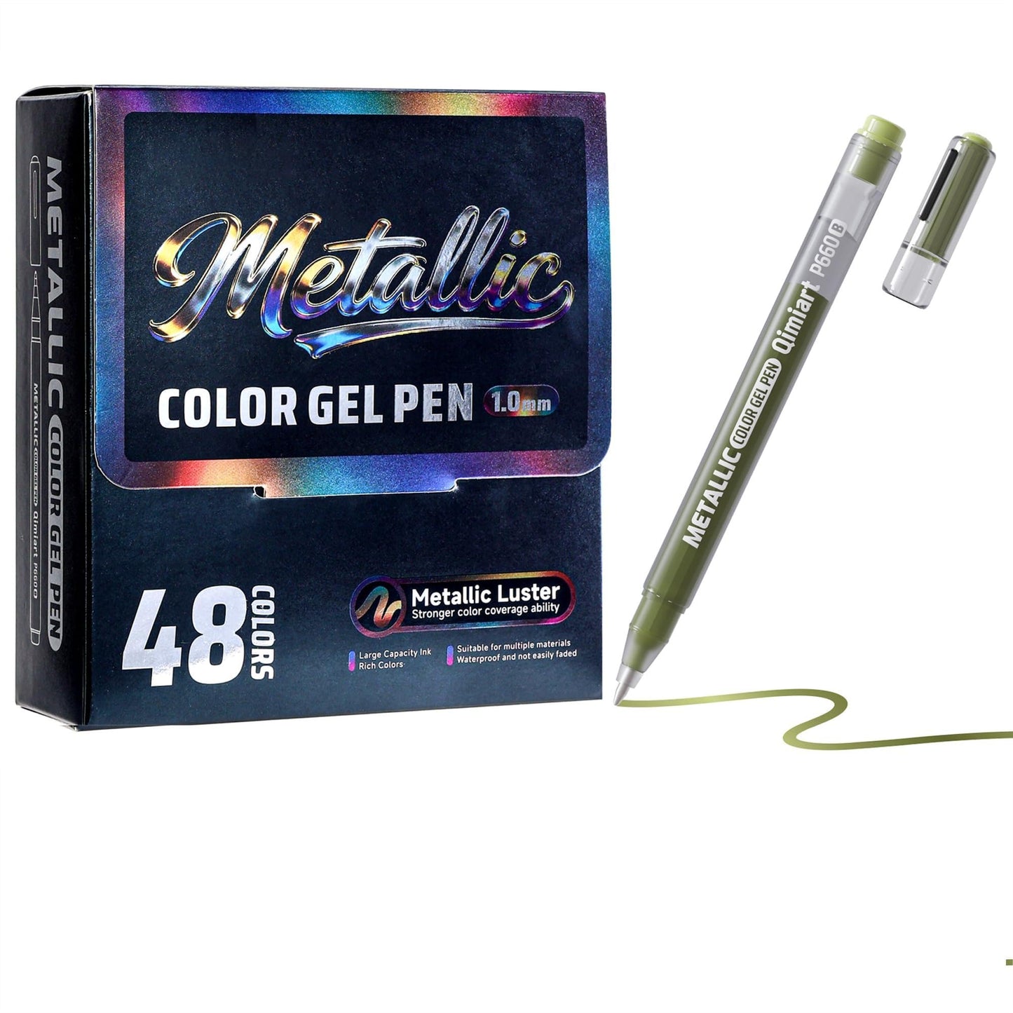 Ddaowanx Metallic Gel Pens Acrylic Paint 48 Colors,1.0mm Medium Point Glitter Pens,Waterproof & Fade-Resistant for Nail Art,Glass,Wood,Stone,DIY Crafts,Drawing-Art Supplies Gift Set
