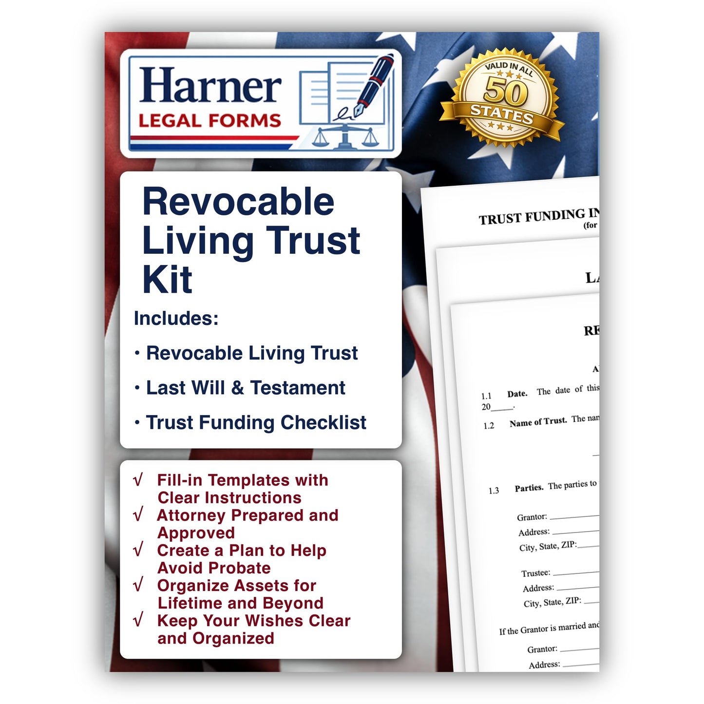 Revocable Living Trust Kit – Revocable Living Trust + Pour-Over Will + Trust Funding Checklist – Attorney-Drafted Templates with Instructions