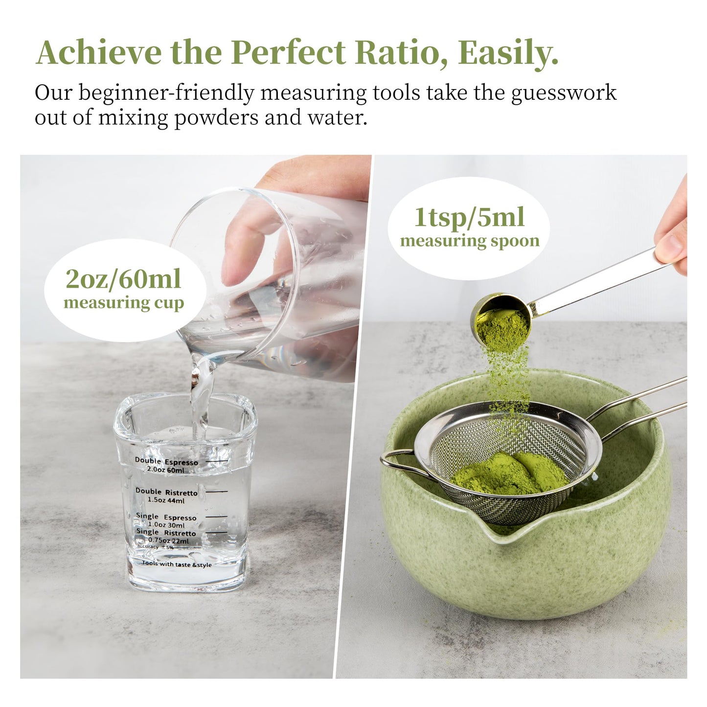 YIBO Matcha Whisk Set With Bowl, Ceramic Matcha Making Kit Includes Bamboo Whisk (Chasen), Holder Stand, Powder Starter Sifter, Scoop, Measuring Spoon & Cup Tea Tools For Ceremony (Mottled Green)