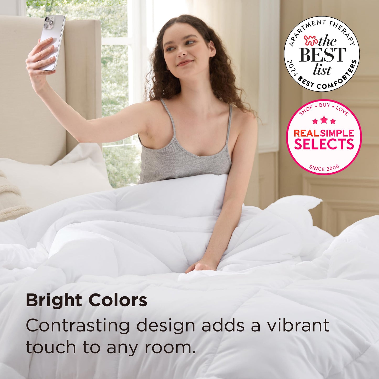 Bedsure Comforters Queen Size Duvet Insert, Quilted Down Alternative Comforter, Ultra Soft Lightweight Comforter Blanket for Bed, with 8 Tabs, Machine Washable, 88x88 in, White