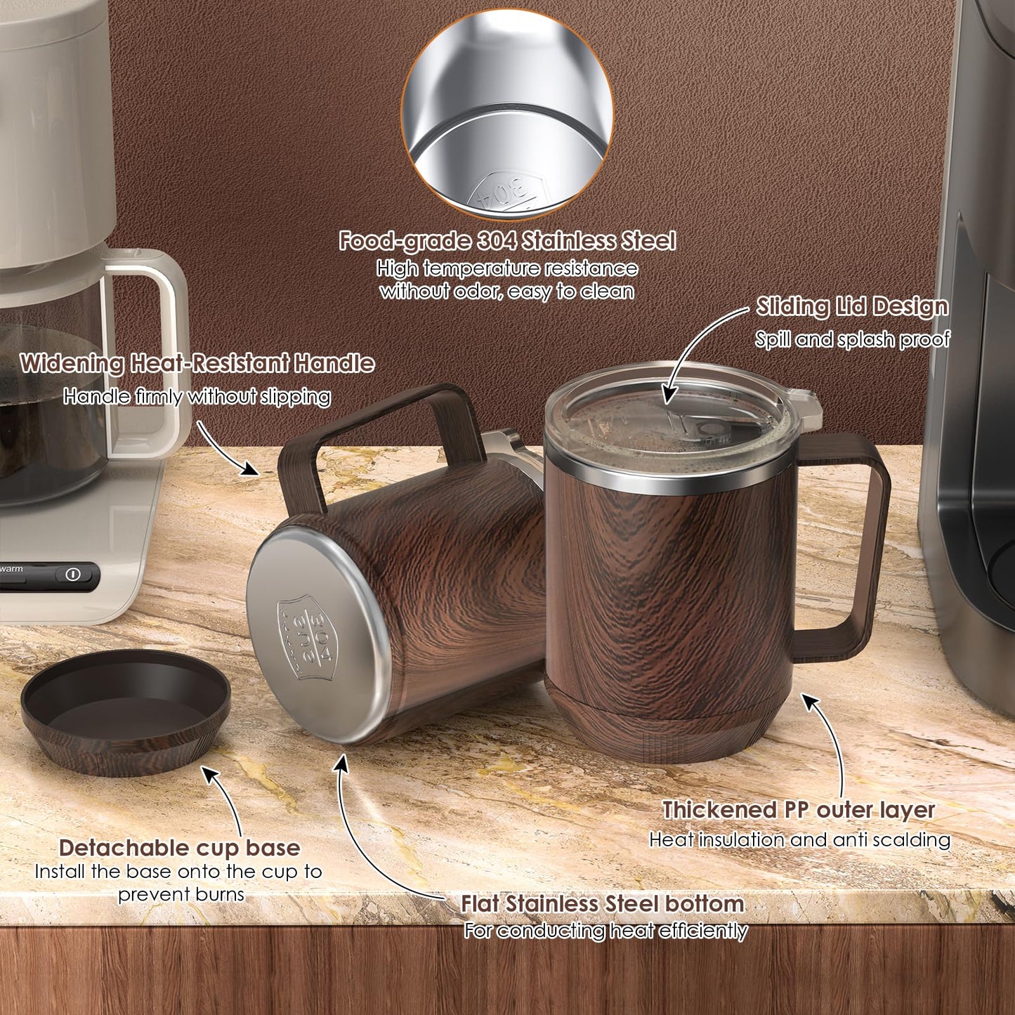 Felibeaco Coffee Mug Warmer & Mug Set for Desk, Smart Coffee Cup Warmer with 16oz Heated Mug, Cup Heater with Auto Shut Off for Office/Home, Coffee Gifts for Men&Women, for mom,Wood