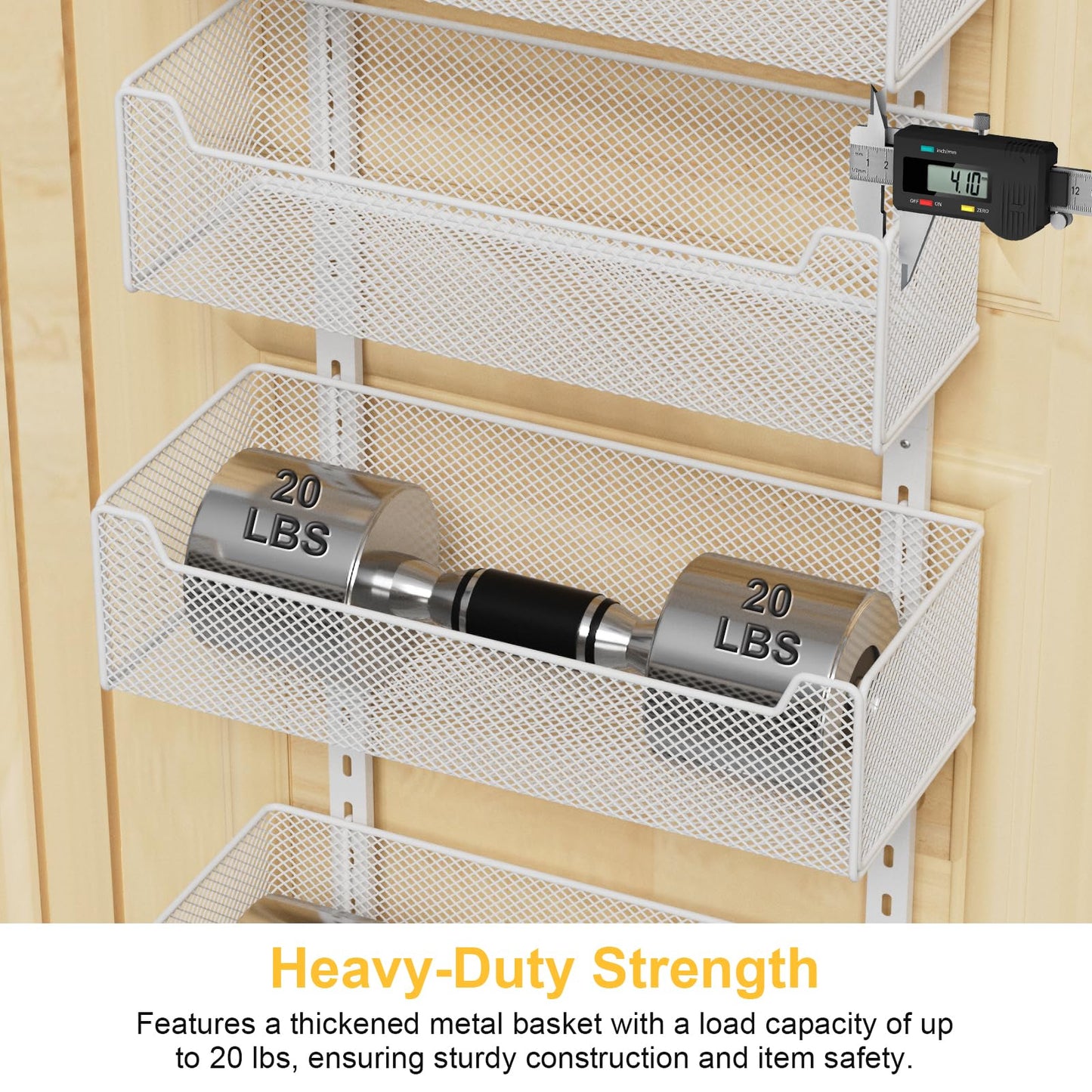VyGrow Over the Door Organizer, 8-Tier Pantry Organizer with Fully Enclosed Mesh Baskets, Heavy-Duty Metal Hanging Spice Rack for Kitchen Bathroom Laundry Room, 2-in-1 Wall Mount or Door Mount, White