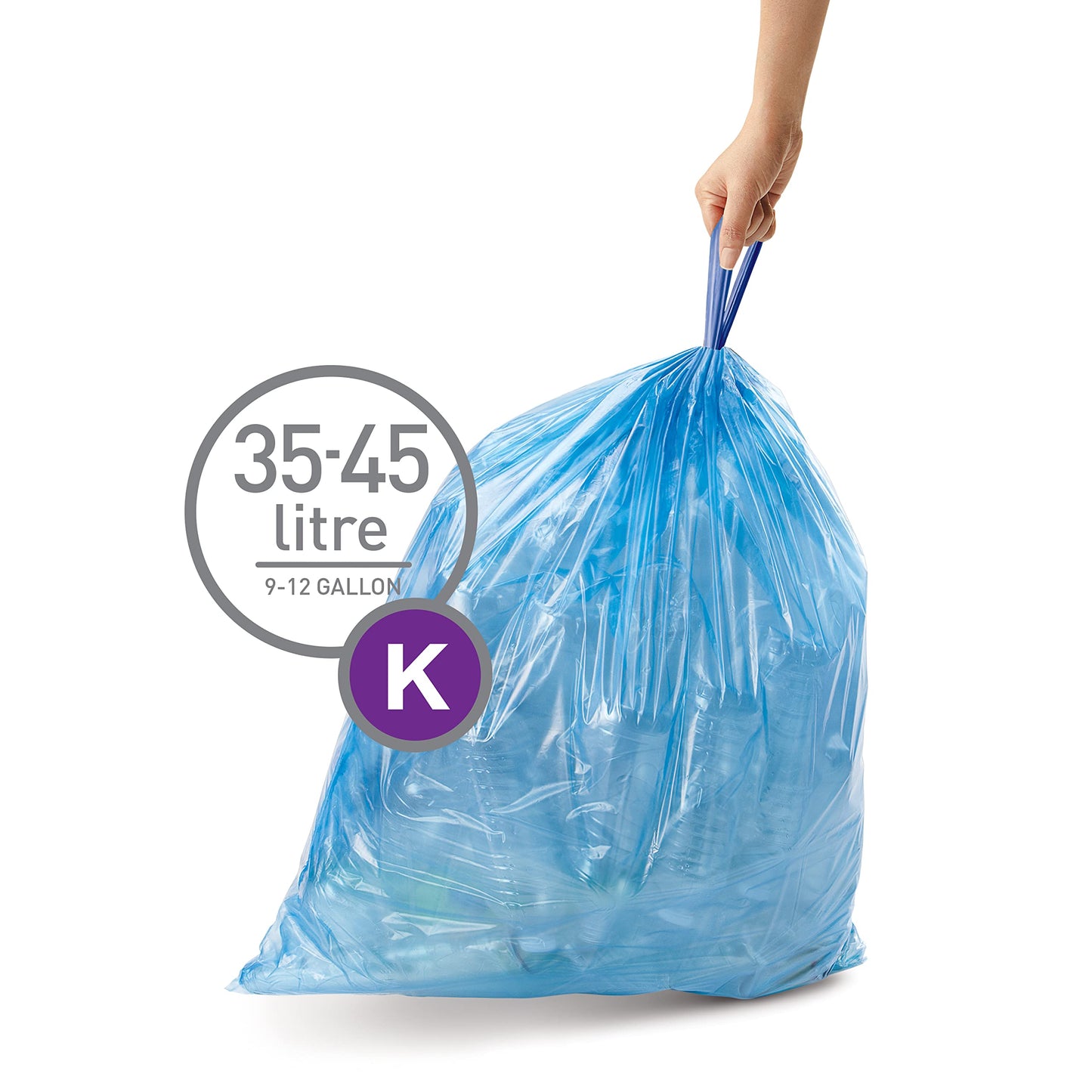 simplehuman Code K 60 Count, Genuine Custom Fit Liners, Drawstring Trash Bags in Dispenser Packs, 35-45 Liter / 9.2-12 Gallon, Blue